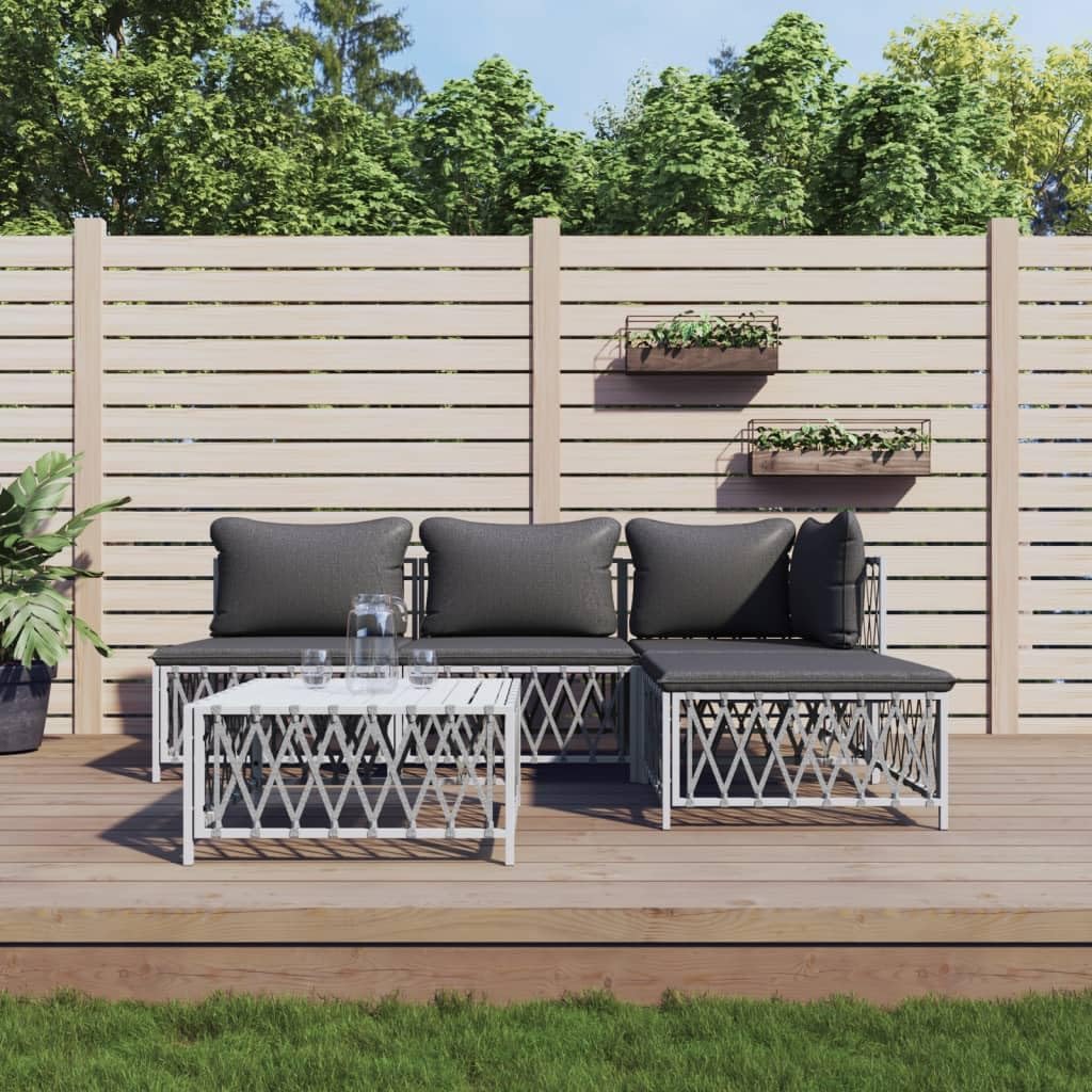 5 Piece Patio Lounge Set with Cushions White Steel,Comfortable Patio Lounge Set for Outdoor Relaxation Patio Furniture Sets, Outdoor Furniture Sets