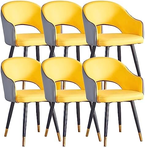 AYARNA Dining Chairs Arm Chairs Set of 6 Wear Resistant Leather Kitchen Chairs Carbon Steel Legs Office Lounge Chair(Yellow+Grey)