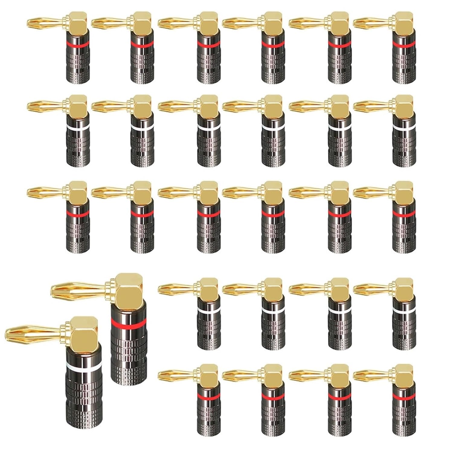 Dual Screw Lock Banana Speaker Cable Connector Right Angle Banana Adapters Jacks Amplifier Connector Banana(24 Pieces)