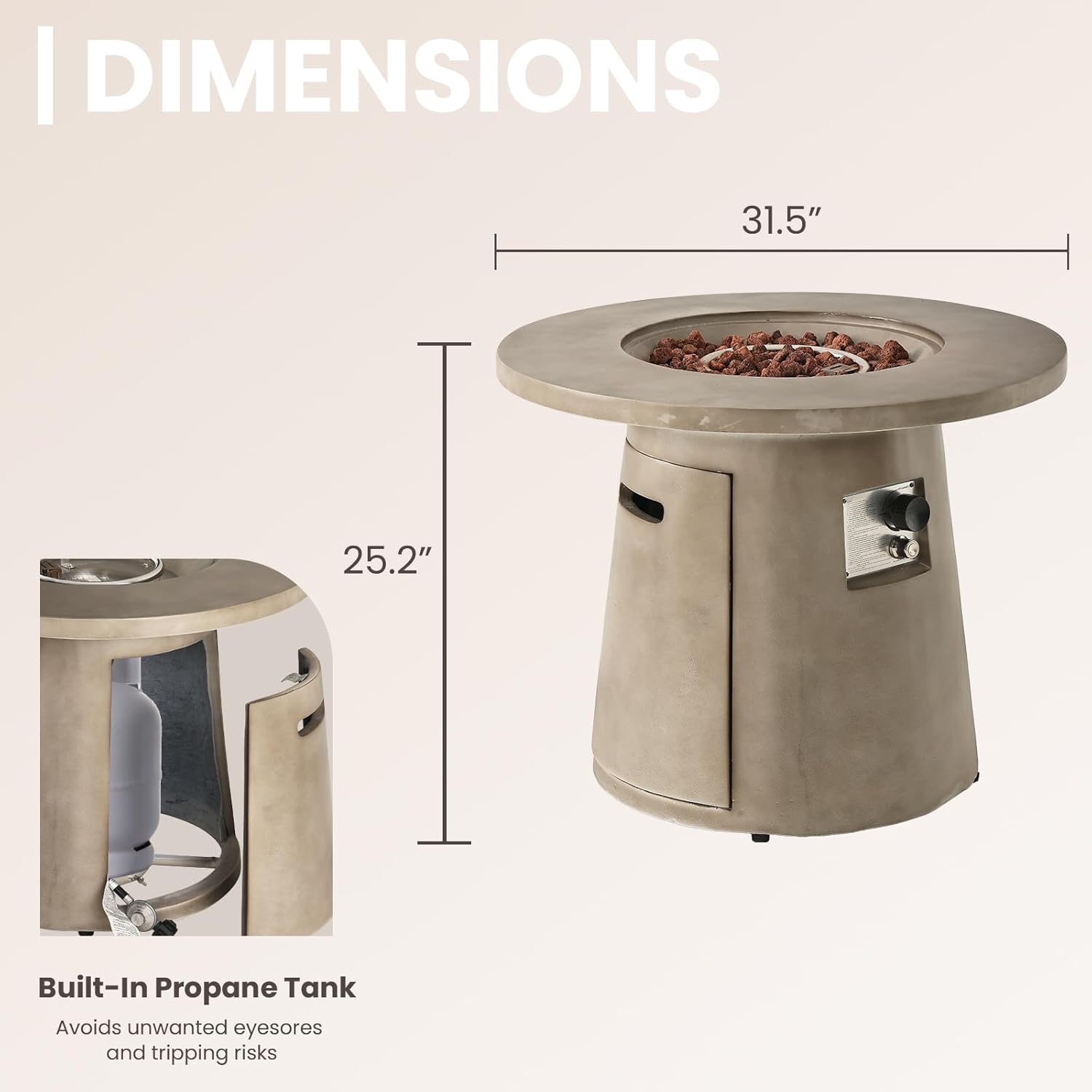 SUNBURY Outdoor Propane Fire Pit Table, 31.5