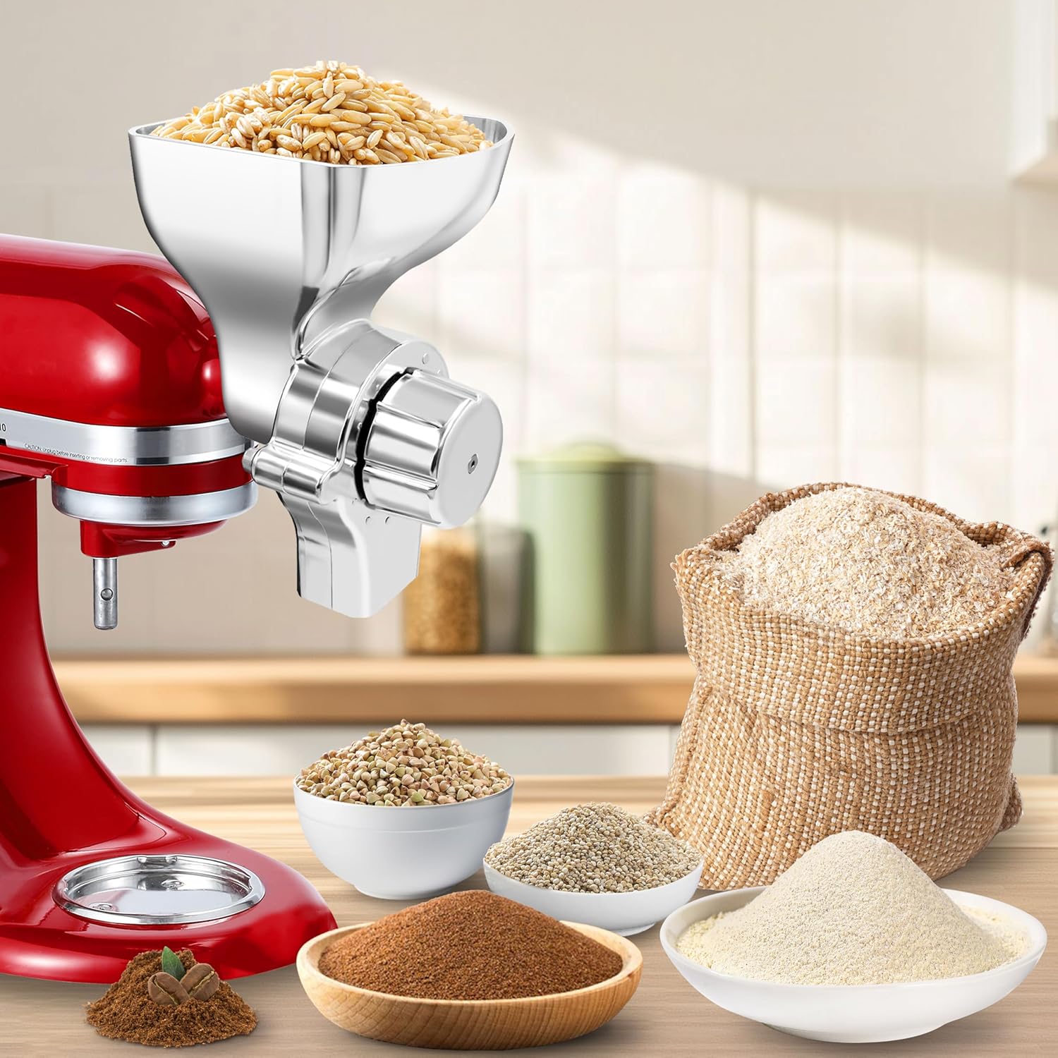 Metal Grain Mill Attachment for KitchenAid Stand Mixer,Flour Mill Wheat Grinder for Kitchen Aid Accessories and Attachments,Fit Grinding Non-Oily Dry Grains Wheat,Coffee Beans,Corn,Oats,Other Cereals