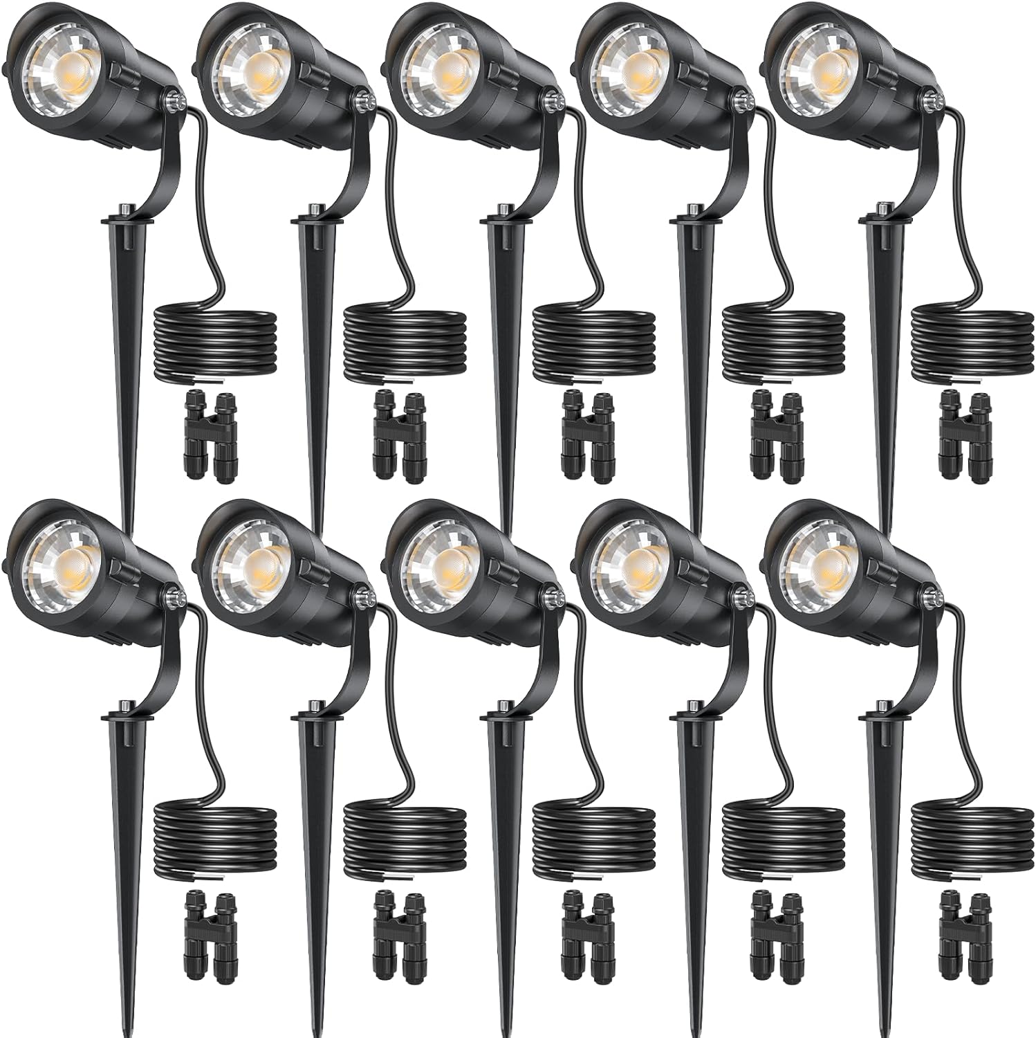HIBOITEC Spotlights Low Voltage Landscape Lighting with Connectors 600LM 2900K Landscape Lights Kit 12-24V AC/DC IP65 Waterproof for House Yard Trees Garden Outdoor 10 Packs