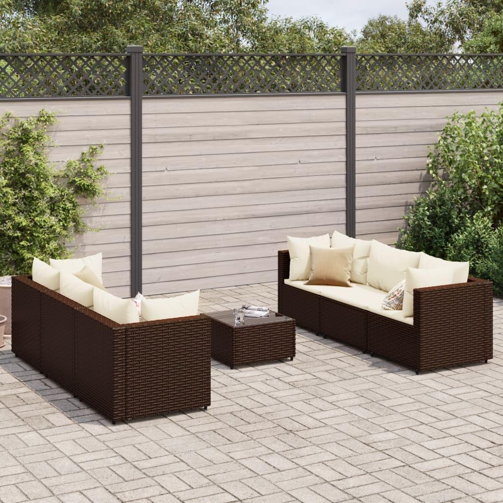 Furniture Sets 7 Piece Patio Lounge Set with Cushions Brown Poly Rattan,Premium Outdoor Lounge Set: Comfort and Style for Your Home Oasis Garden Conversation Sets