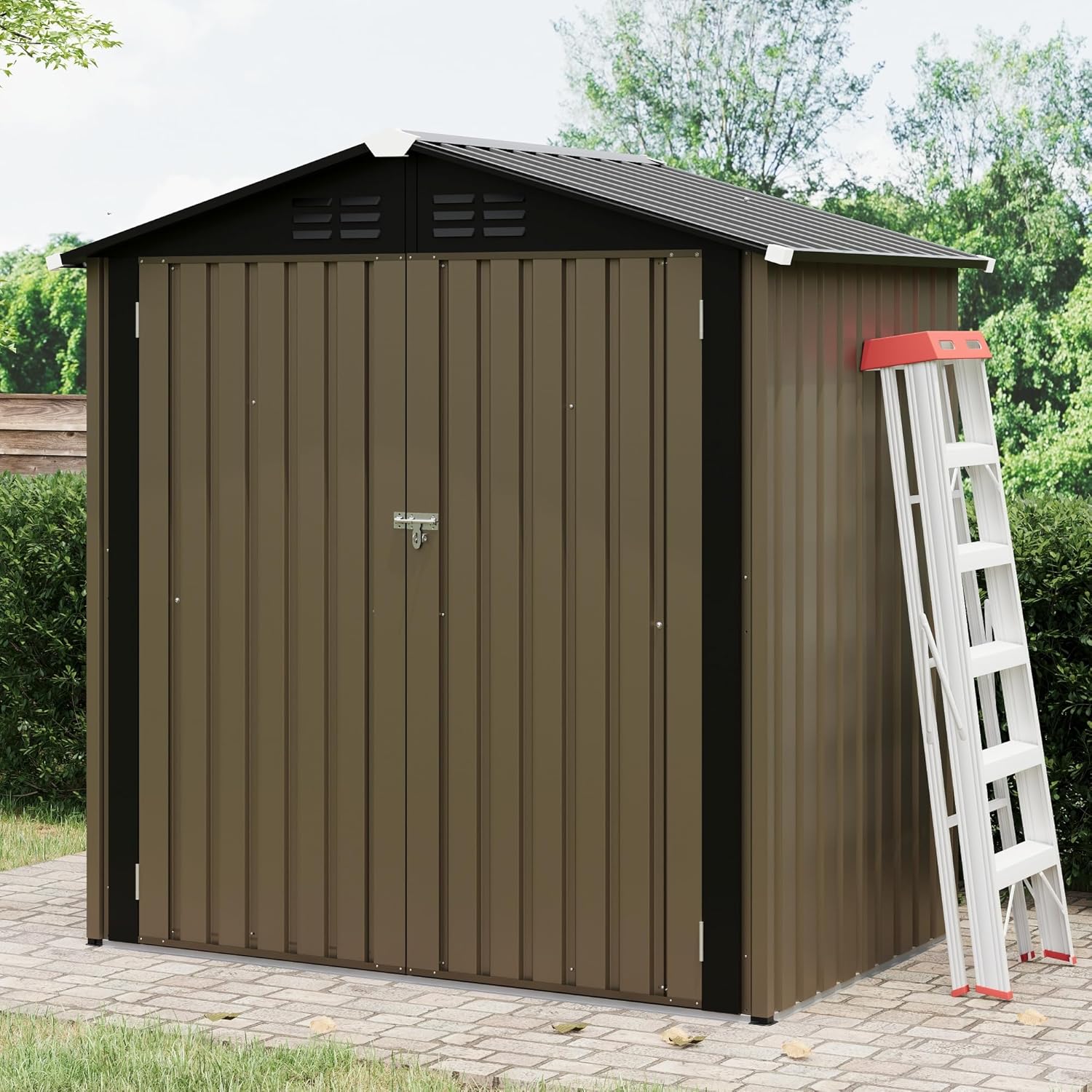 6x4 FT Outdoor Storage Shed, Garden Tool Storage Shed with Sloping Roof and Double Lockable Door, Outdoor Sheds with Panel Protection for Backyard Garden Patio Lawn
