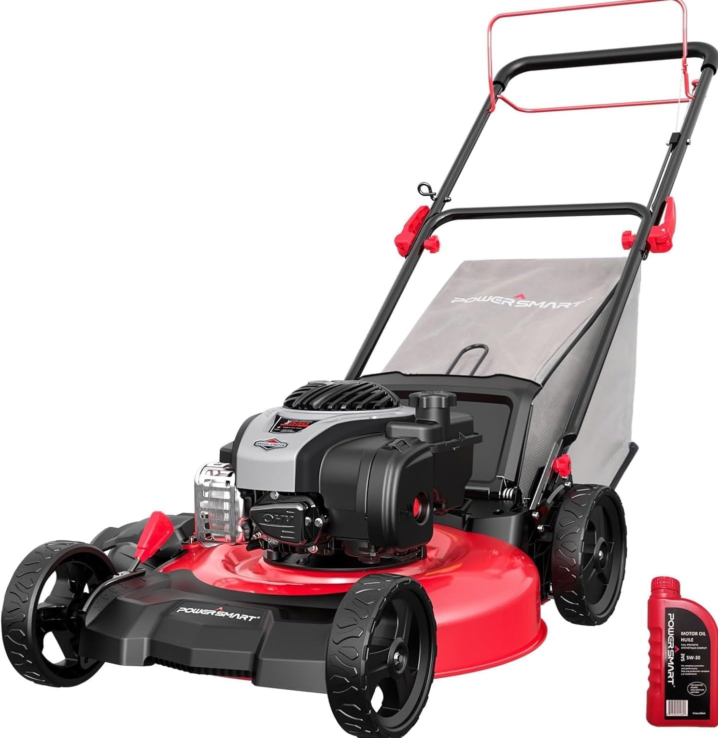 PowerSmart 21-Inch 140cc B&S Engine Self-Propelled Lawn Mower – 6-Position Adjustable Cutting Height, 3-in-1 Mulching, Side Discharge, and Rear Bagging, Easy Start