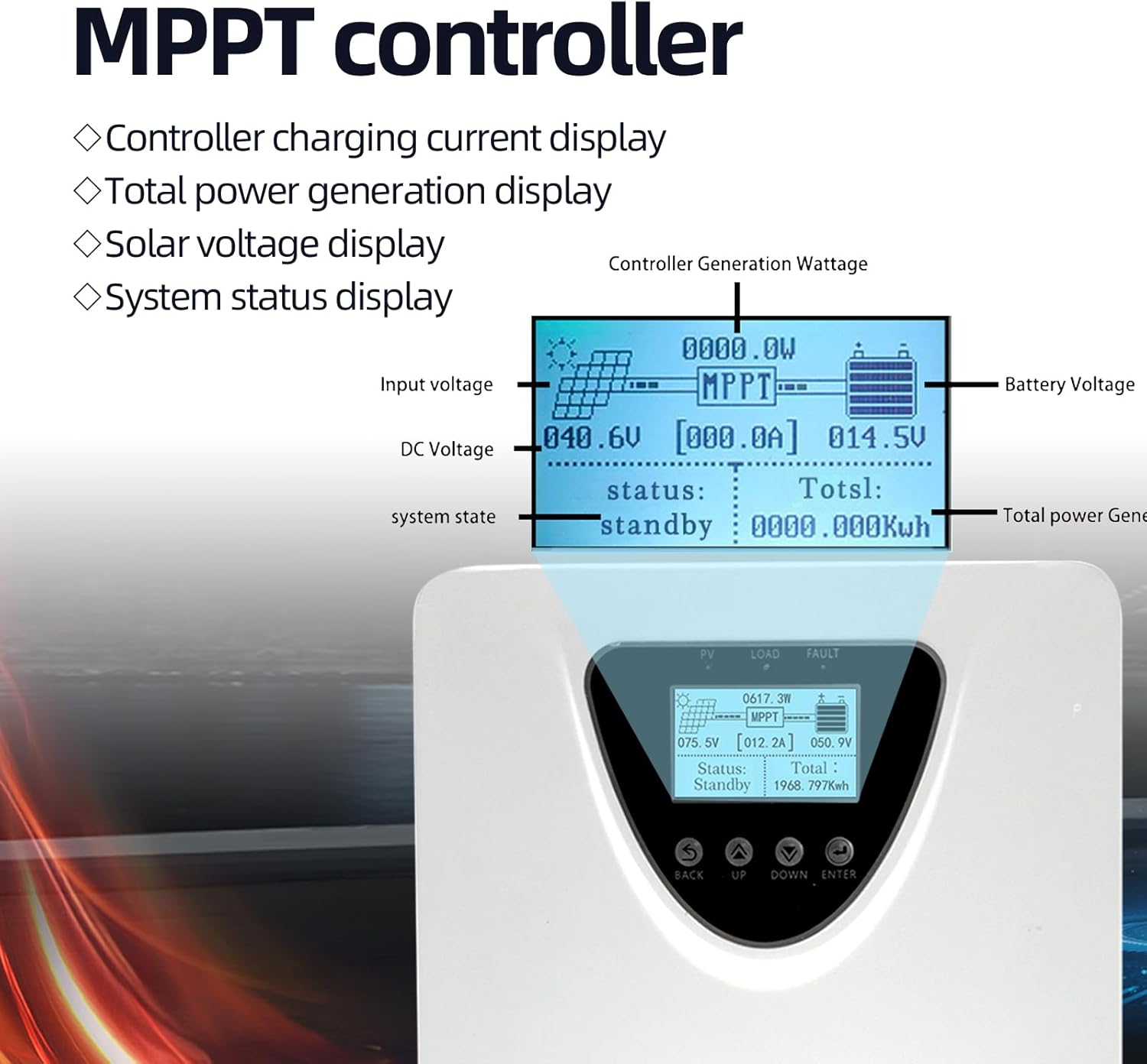 100Amp 96V MPPT Solar Charge Controller 12V 24V 36V 48V 96V DC Input Solar Charge Controller Auto Parameter Adjustable LCD Display for Lead-Acid/Gel/Lithium Batteries