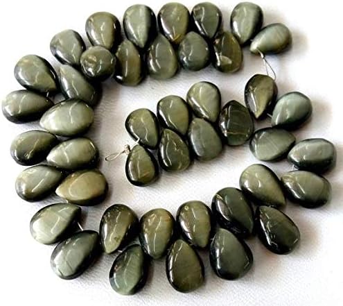 13 inch natural beads strand of 8x11-9x13mm smooth pear cats eye gemstone beads for DIY jewelry - necklace, bracelet, earring, ring.