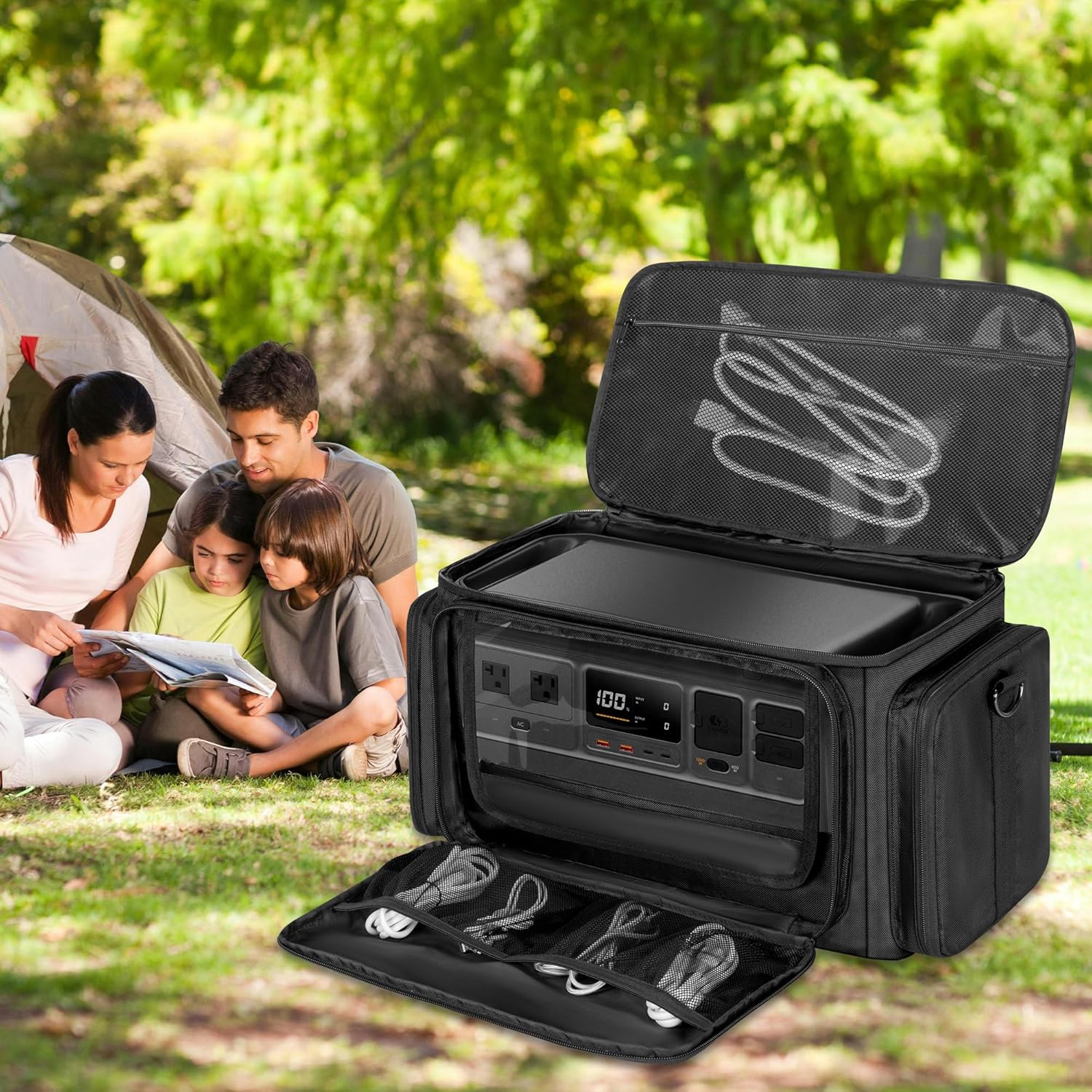 Trunab Portable Station Carrying Case Compatible with DJI 1000 Power Station Generator, Protective Shoulder Bag with Transparent Front Panel and Heat-Dissipating Side Zippers,Black