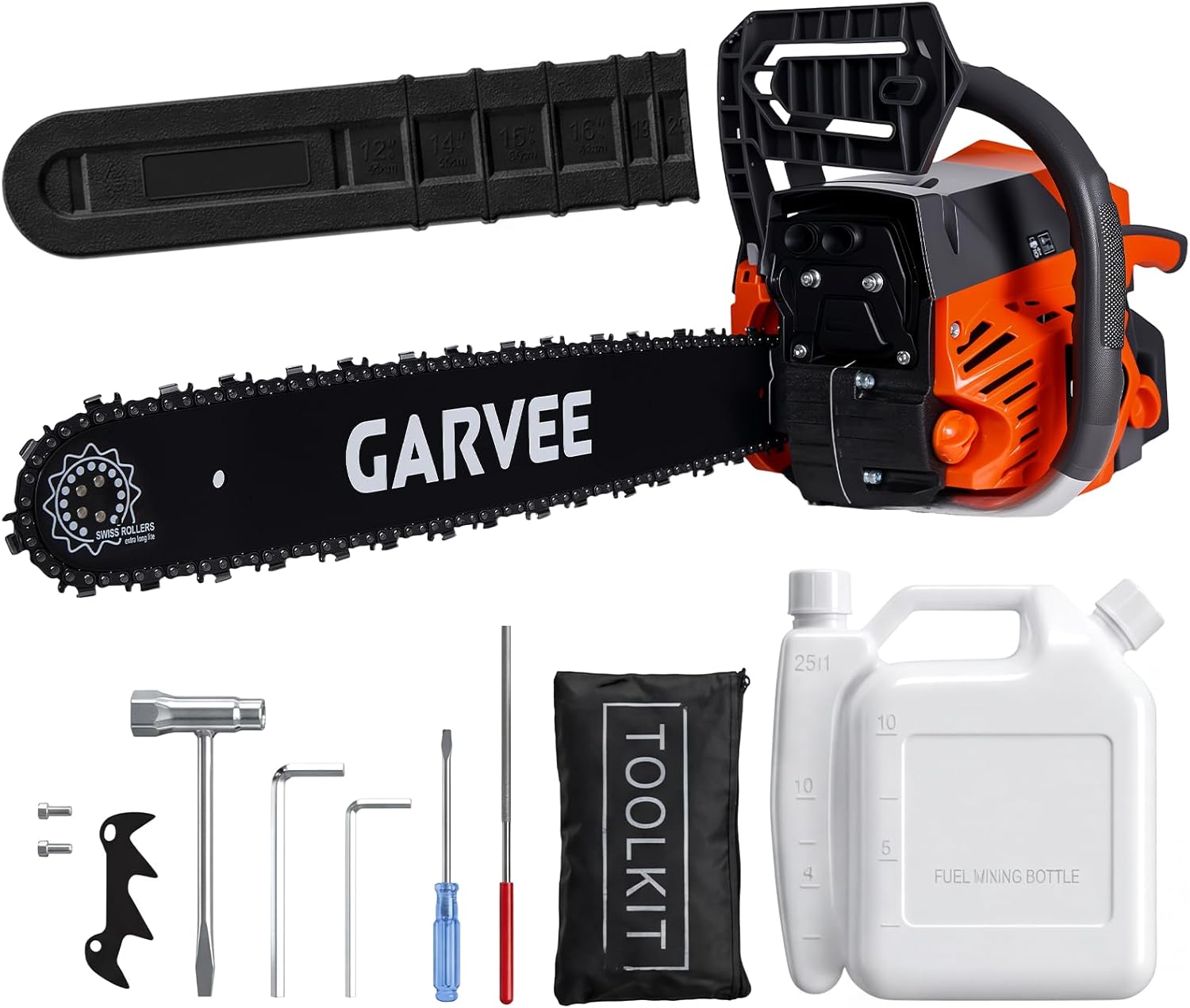 58cc Gas Powered Chainsaw, 2-Stroke Engine with Quick Start & Ergonomic Non-Slip Handle for Efficient Wood Cutting, Tree Trimming and Land Clearing- Orange