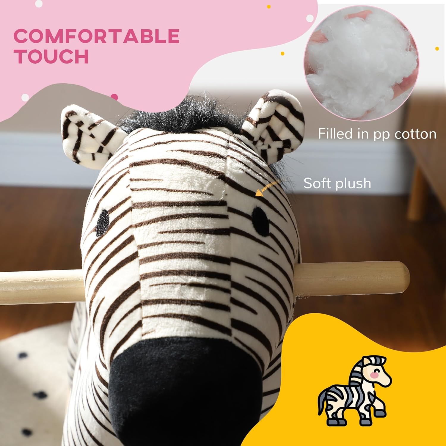 Soft Plush Rocking Horse with Realistic Animal Sound Effects and Sturdy Wooden Base for Gentle Back-and-Forth Motion