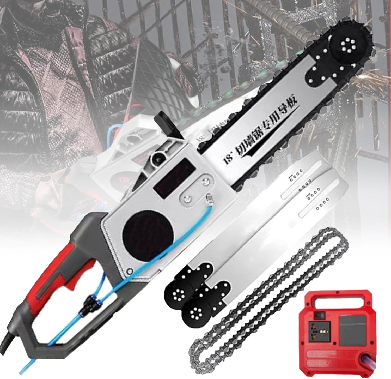 Electric Concrete Chain Saw | 5800/6500W Handheld Chain Saw Wall Cutter | With Water Fed Dust 6000 RPM | Powerful Diamond Chain Technology | For Granite Reinforced Concrete (18.81in)