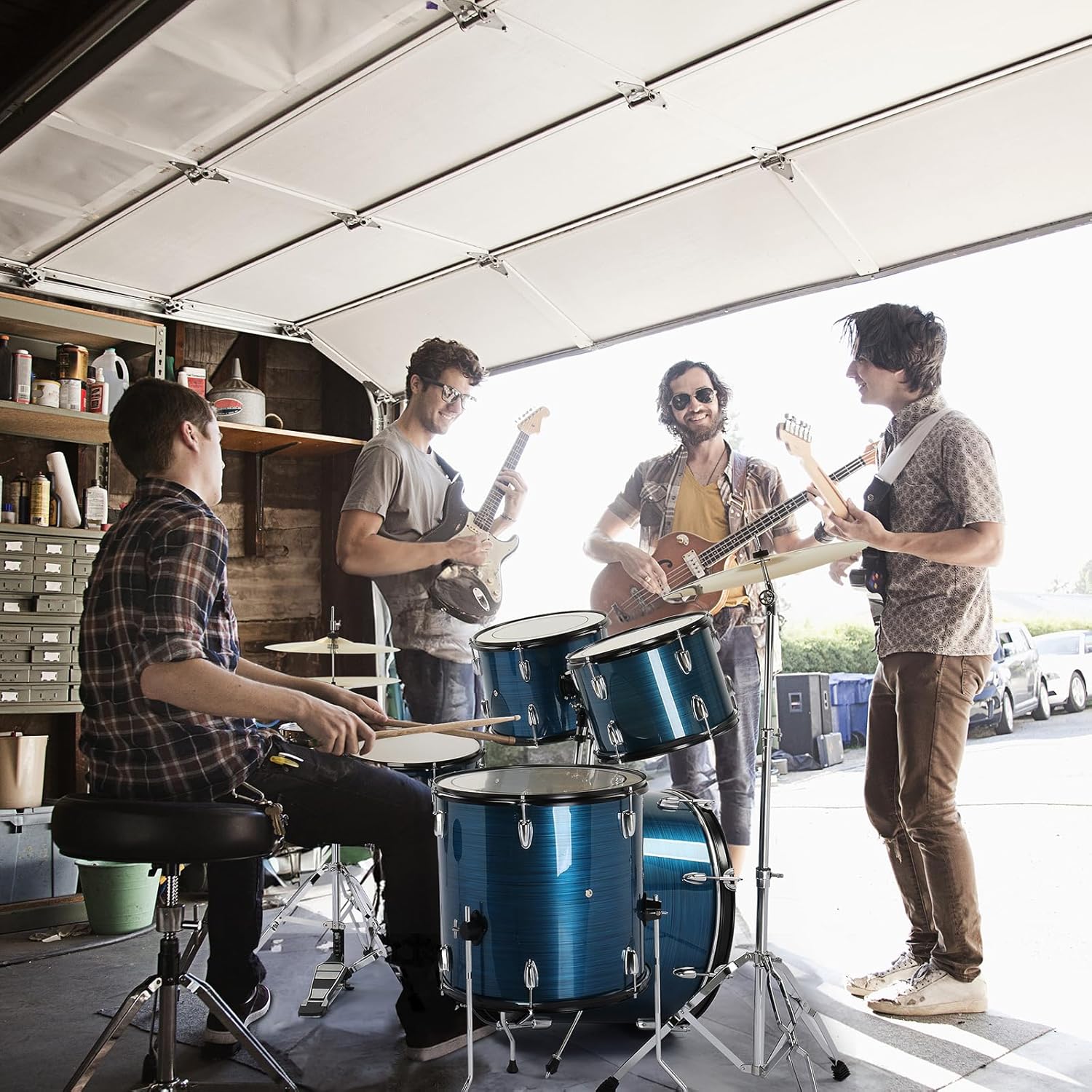 Ktaxon 22 Inch Adult Drum Set, 5-Piece Full-Size Drums Kit with Cymbal Stands, Hi-hat Stand, Sticks, Drum Pedal, Stool & Floor Tom for Beginner Teens Student (Brushed Blue)