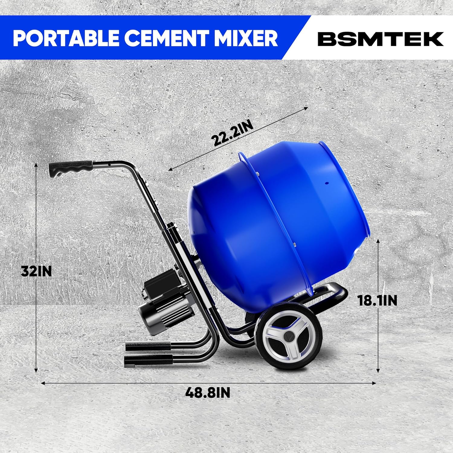 Electric Concrete Mixer, 5.3 Cubic Ft, 1HP. 750W Portable Electric Poly Drum Concrete Mixer, Heavy Duty Power Cement Mixing Machine for Mortar, Stucco and Fodder