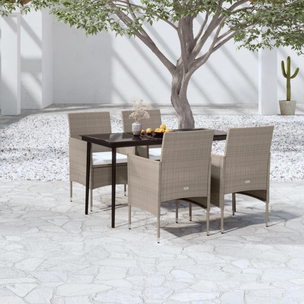 5 Piece Patio Dining Set with Cushions Beige and Black,Sturdy Patio Dining Set with WaterResistant Rattan Chairs for Outdoor Living Patio Furniture Sets, Outdoor Furniture Sets