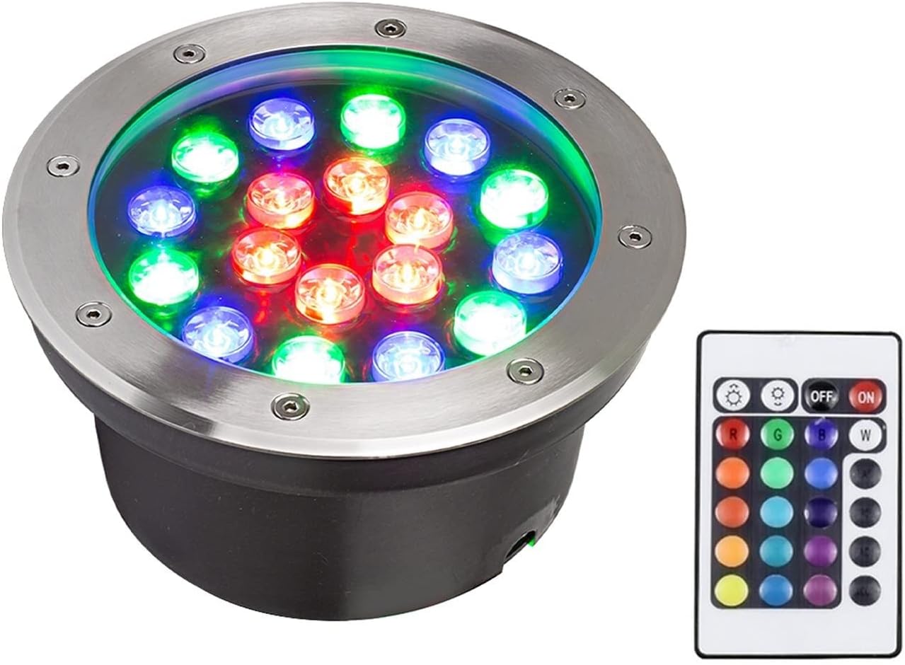 Outdoor LED Spotlights - with Remote Control Pool IP68 Waterproof Recessed Underwater Spotlight, Submersible LED Lights, Recessed Ground Spotlight, for Fountain, Swimming Pool(24V,24W)