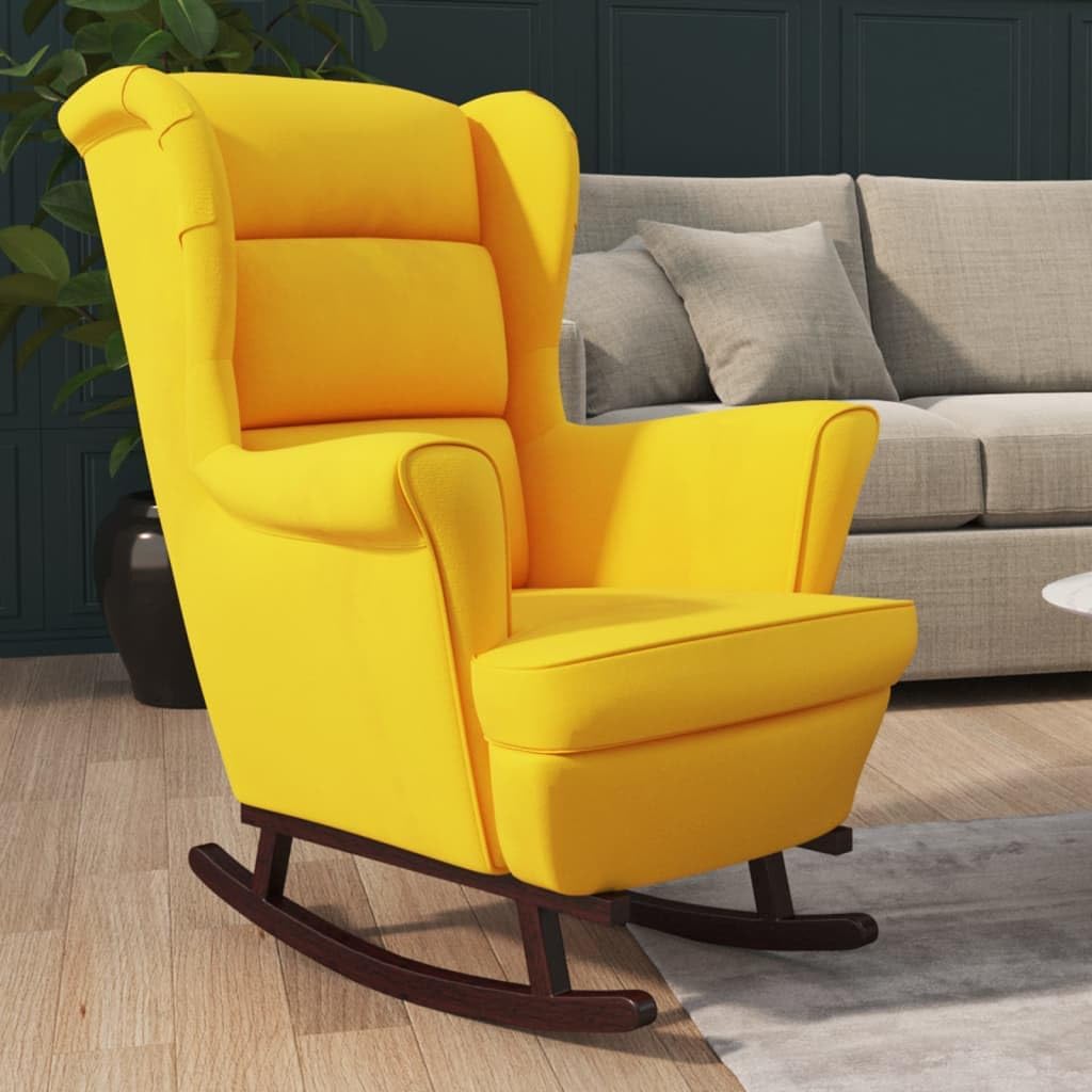 Rocking Chair with Solid Wood Rubber Legs Yellow Velvet,Yellow Velvet Upholstered Rocking Chair for Comfort and Style in Any Living Space Furniture & Accessories