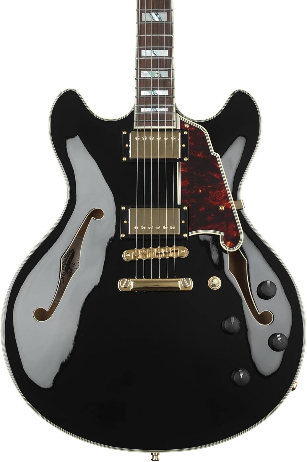 D'Angelico Excel DC Semi-hollowbody Electric Guitar - Solid Black with Stopbar Tailpiece