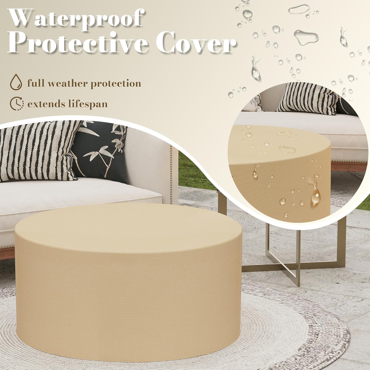 32.5 Inch Propane Fire Pit Table, 50,000 BTU Round Patio Fire Pit Table Outdoor, CSA Certified, Stainless Burner with Steel Lid, Waterproof Cover & Lava Rocks, for Backyard Garden, White