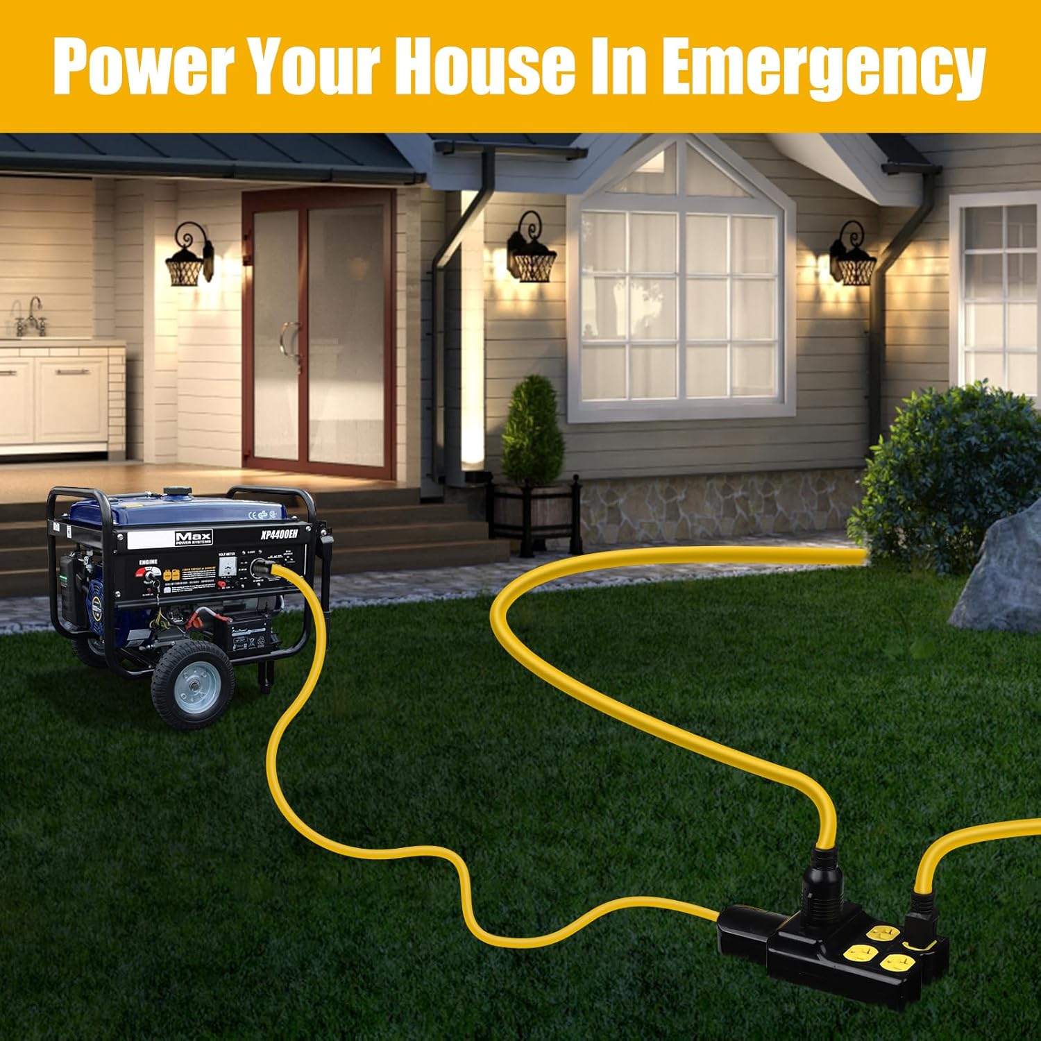 NEMA L14-30P to 4X 5-20R/5-15R&L14-30R Generator Adapter Extension Cord, 4 Prong 30 Amp to 110V,Twist Locking to 15 Amp/20 Amp Household Outlet, 125/250V 7500 Watts, ETL Listed (10FT)