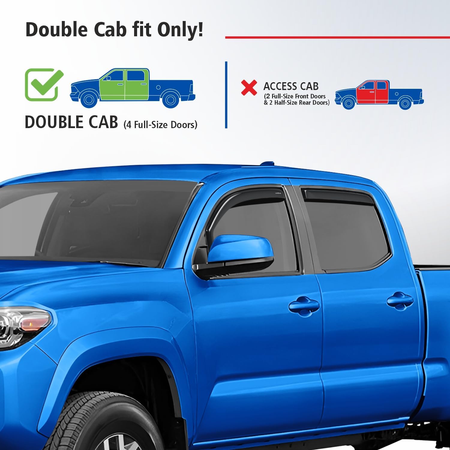 Goodyear Shatterproof in-Channel Window Deflectors for Trucks Toyota Tacoma 2016-2023 Double Cab, Rain Guards, Window Visors, Vent Deflector, Truck Accessories, 4pcs- GY003409