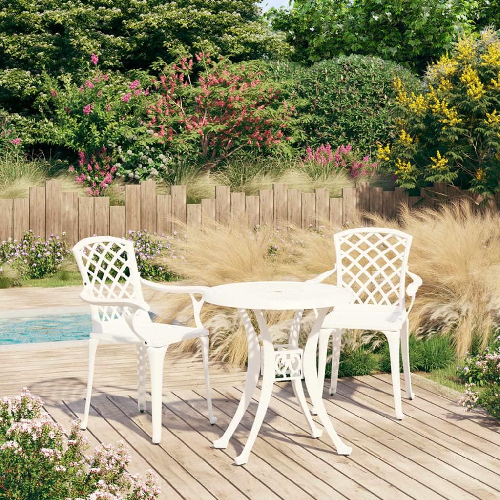 3 Piece Bistro Set Cast Aluminum White,Elegant Cast Aluminum Patio Bistro Set: Comfortable Seating for Your Outdoor Space Patio Furniture, Outdoor Furniture Sets