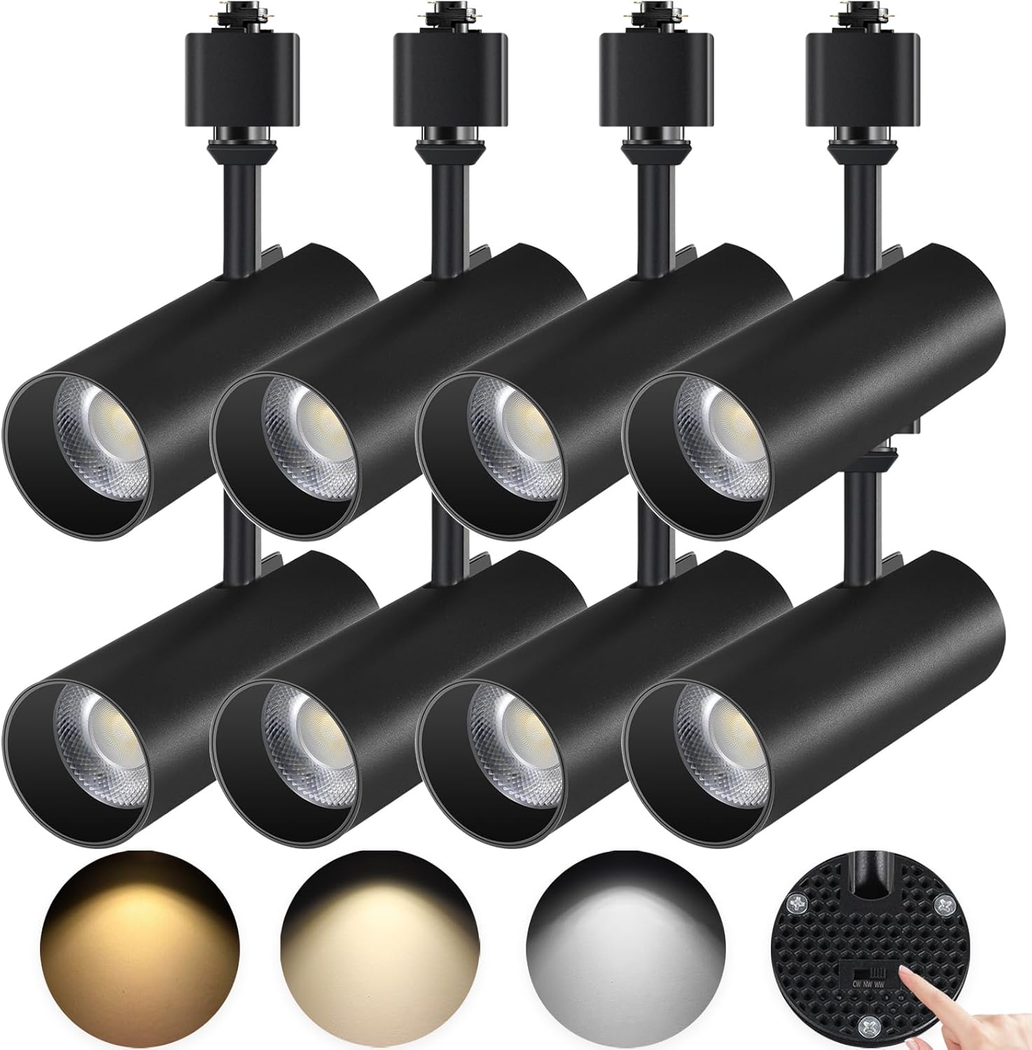 20W LED Track Lighting Heads, Dimmable H Track Lighting Heads, 3 Color Temperature Track Light Head Fixtures, 8 Pack of Black Track Light Heads for Kitchen, Accent Task Art CRI90+ 24° 1900lm