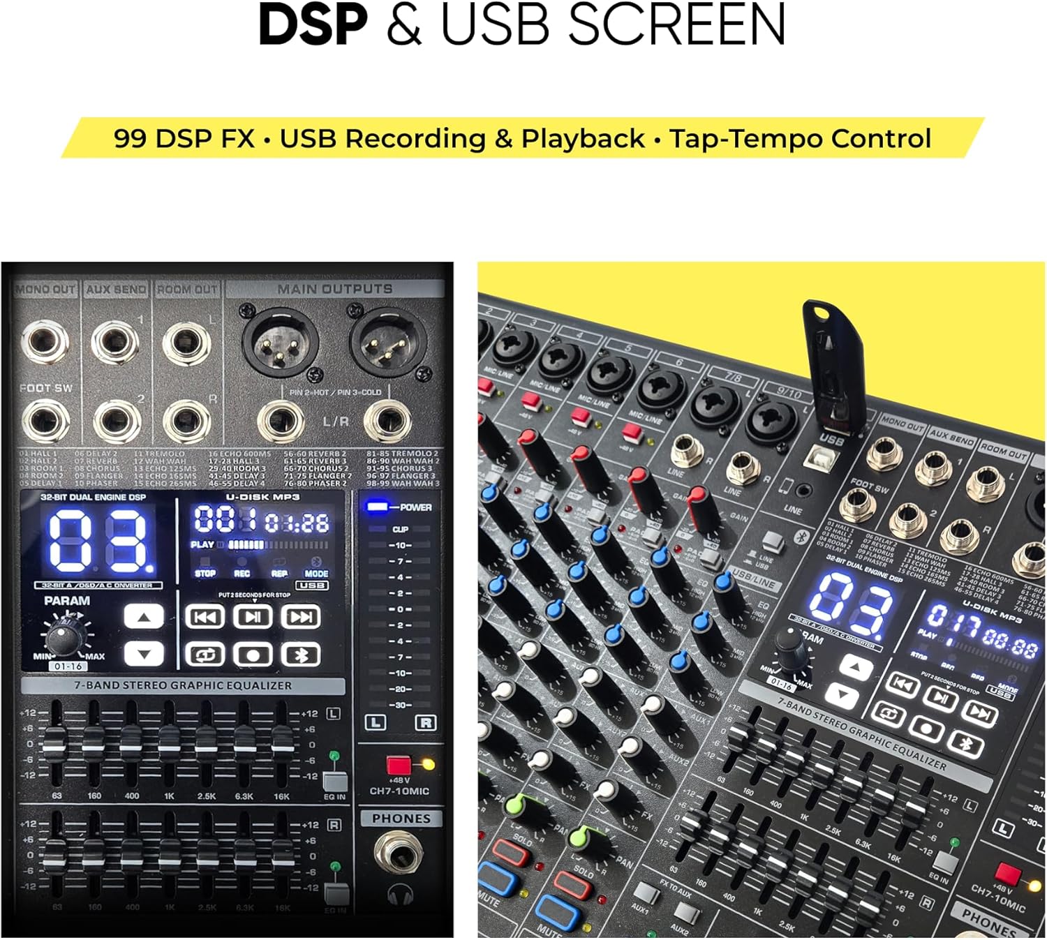 BOWENS PRO 6000W 11-Channel Powered Mixer | Professional Audio Mixer with Dual Class-D 650W RMS Amplifiers, 99 DSP Effects, USB Recording & Playback, Bluetooth 5.0, 3-Band EQ & Compressor