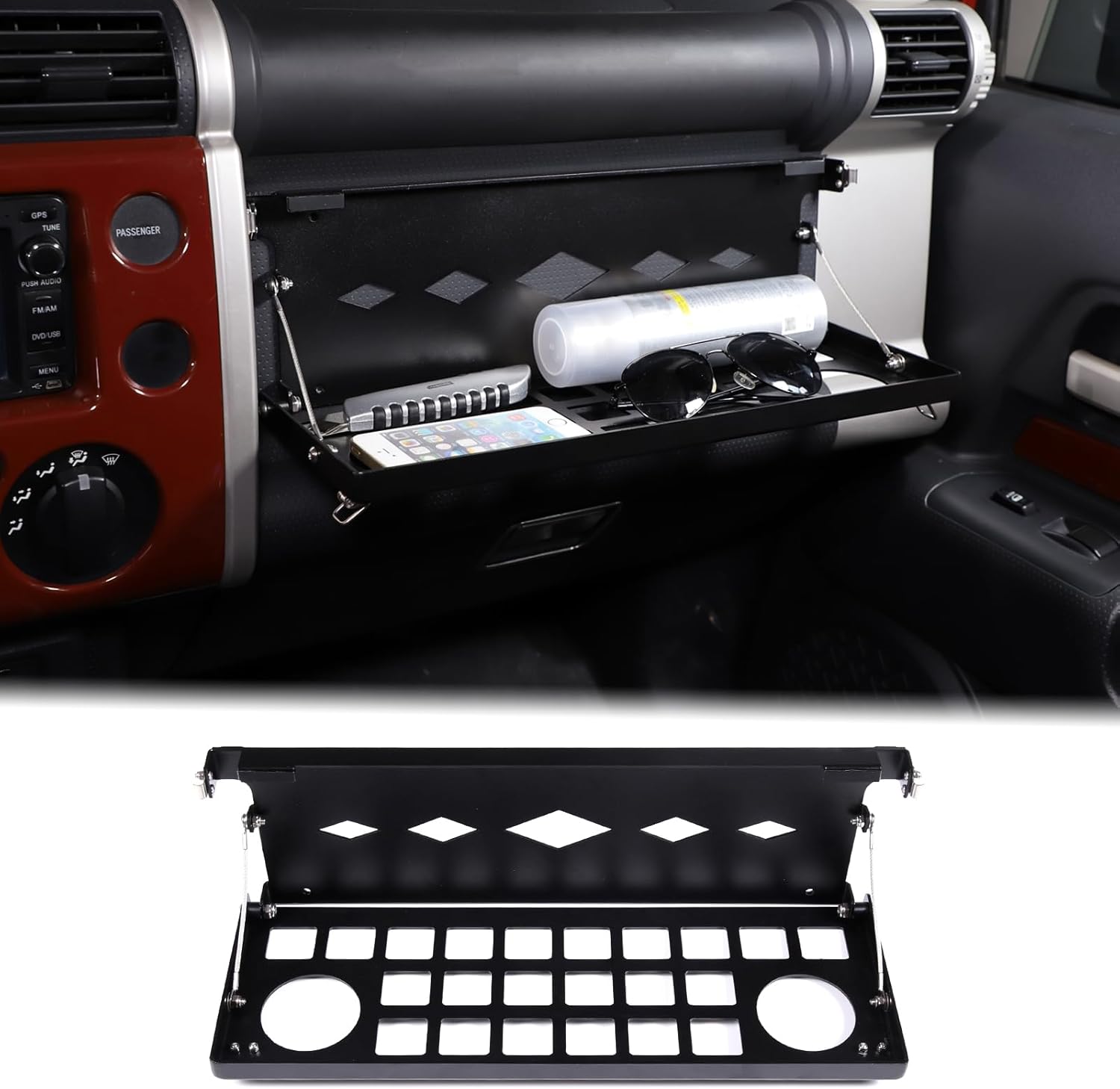 Car Passenger Foldable Storage Tray Organizer Fit Toyot@a FJ Cruiser 2007-2024 Aluminum Car Center Console Co-Pilot Multifunctional Storage Organizer Tray Rack Mount Bracket Expansion Accessories