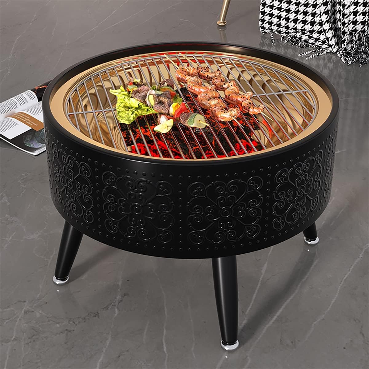 Grill fire Pit, Indoor Charcoal fire Pit Heating Household Stove smokeless Carbon fire Pit Patio Winter Outdoor Barbecue fire Pit Table Charcoal fire Pit (Color : Black)