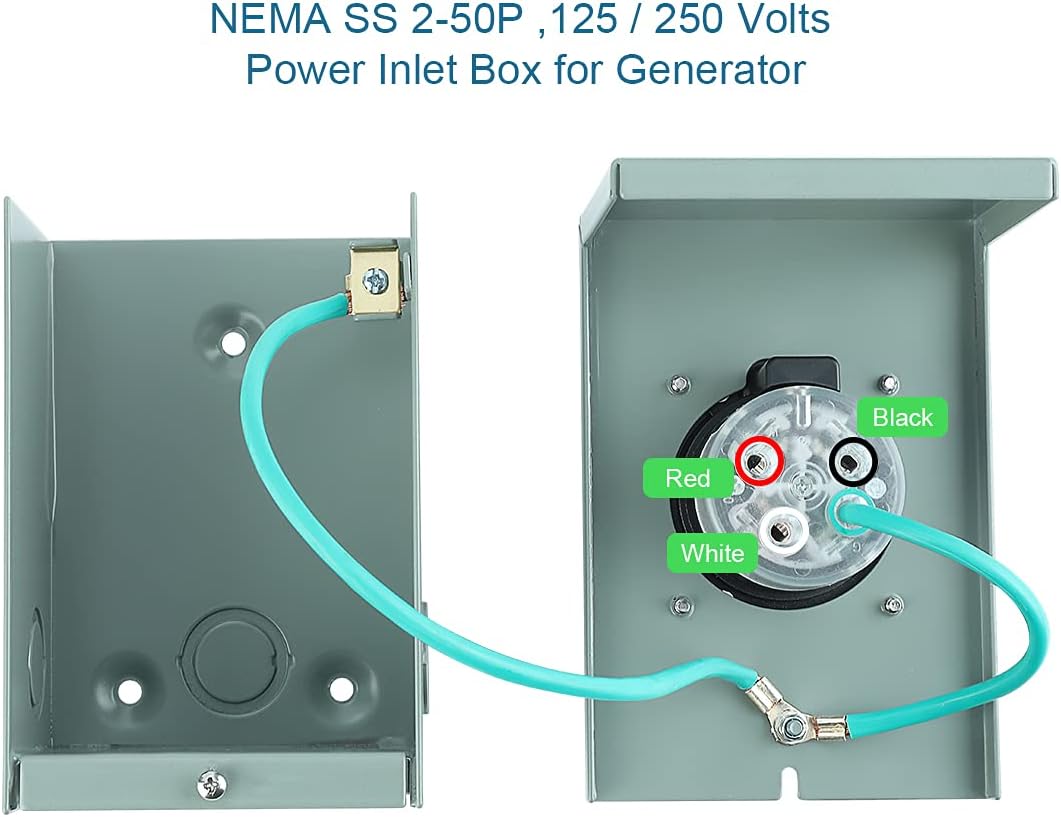 50 Amp Generator Power Inlet Box, NEMA SS2-50P 125/250 Volt 12500 Watts Power Inlet Box for 3 Prong Generator Cord, ETL Listed, Weatherproof Outdoor Use