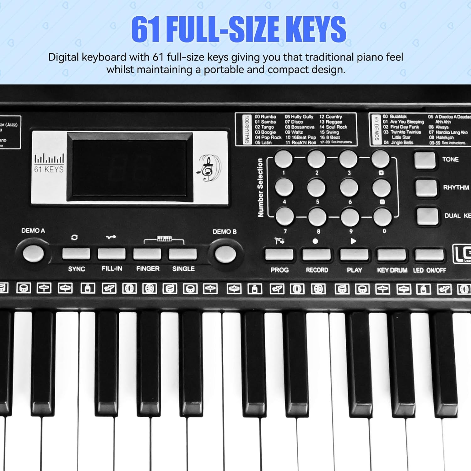 61 Key Keyboard Piano, Digital Kids Piano Keyboard with Stand, Gift for Early Education Children, Black