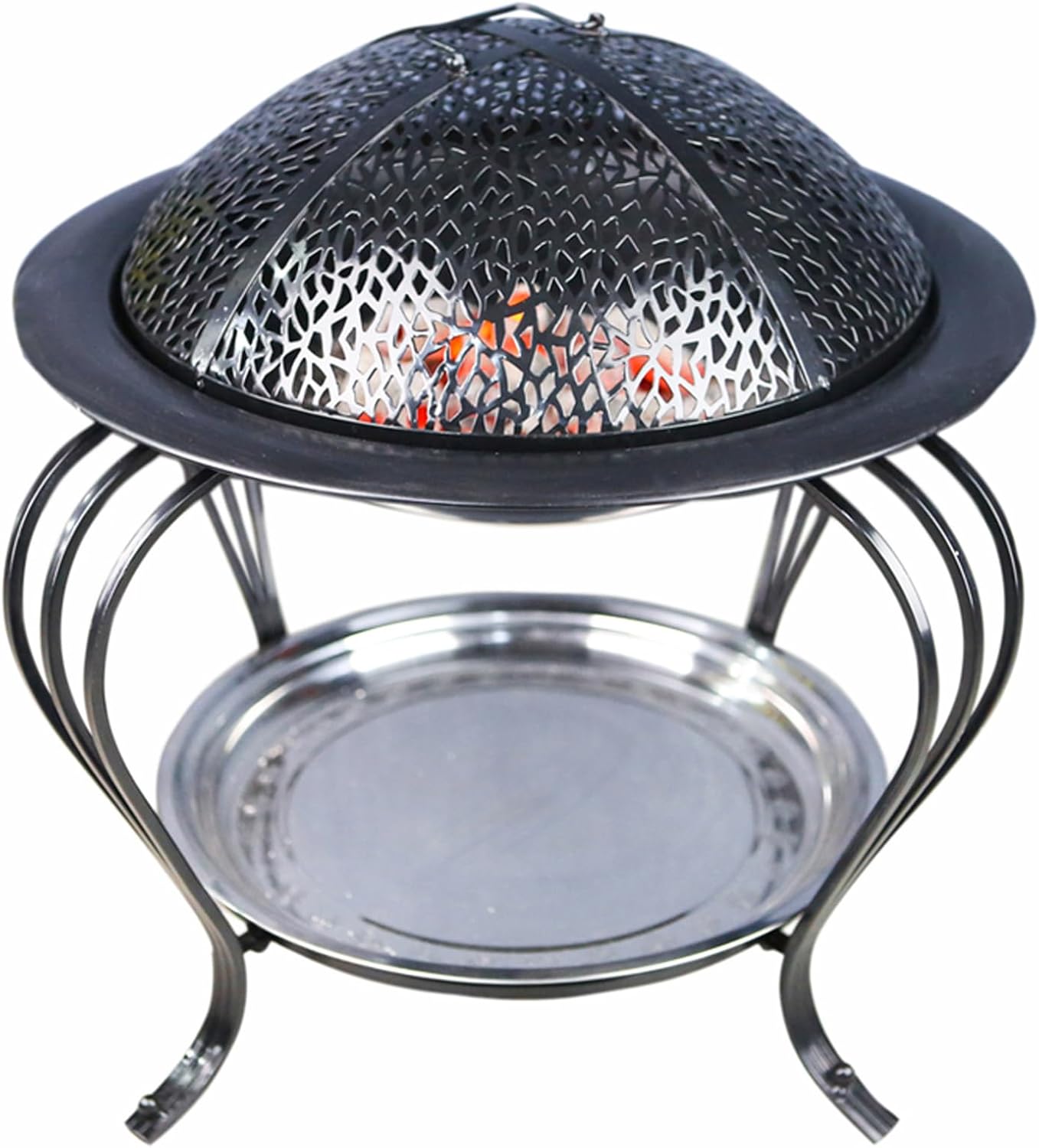 Iron Fire Pit,Patio Heater,BBQ Grill,with Charcoal Clips and Spark Guard,Safe and Stable,for Camping,Campfires,Warmth,Small/Large (Small)