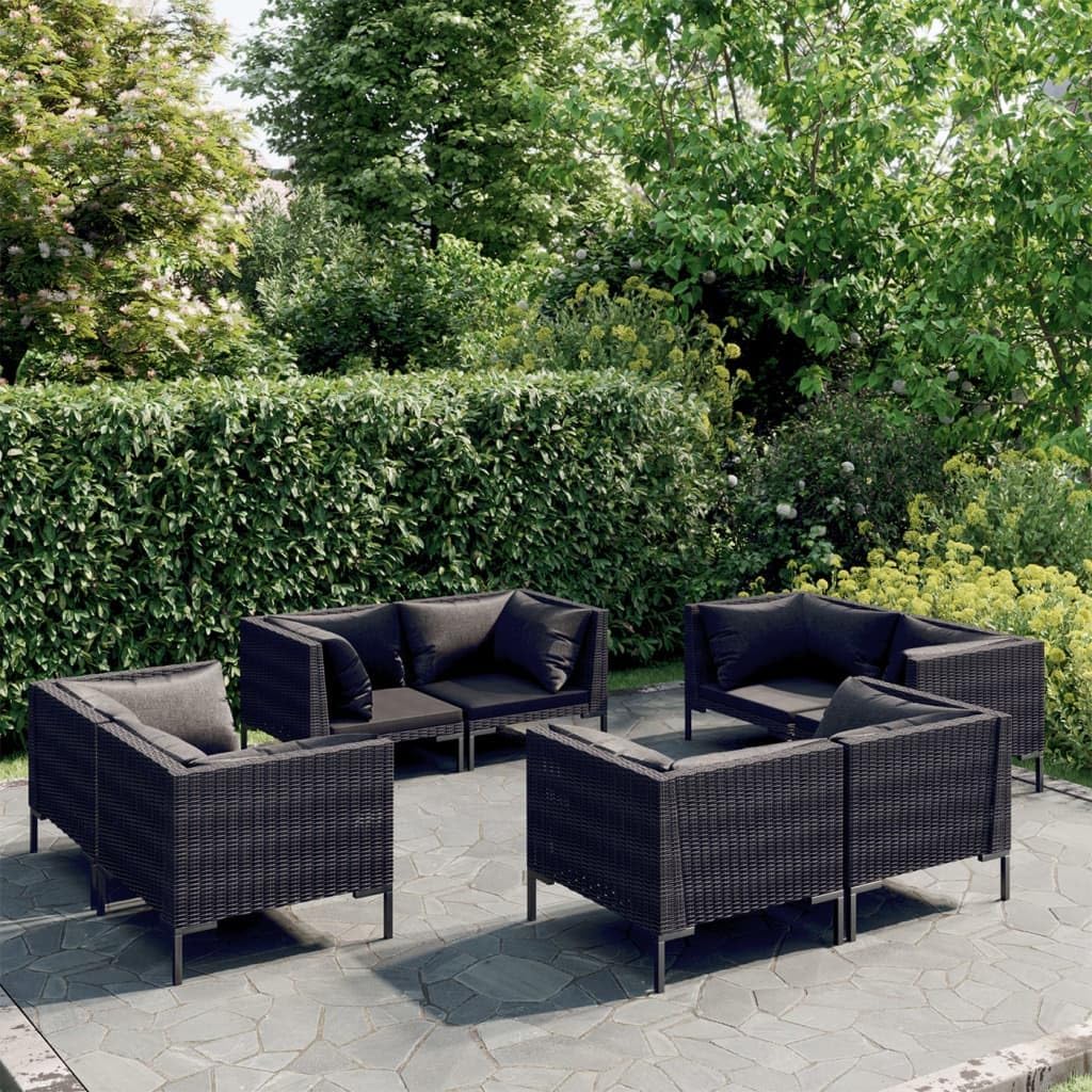 8 Piece Patio Lounge Set with Cushions Poly Rattan Dark Gray,Premium Outdoor Patio Lounge Set with Sturdy Steel Frame and Comfortable Cushions Patio Furniture, Outdoor Furniture Sets