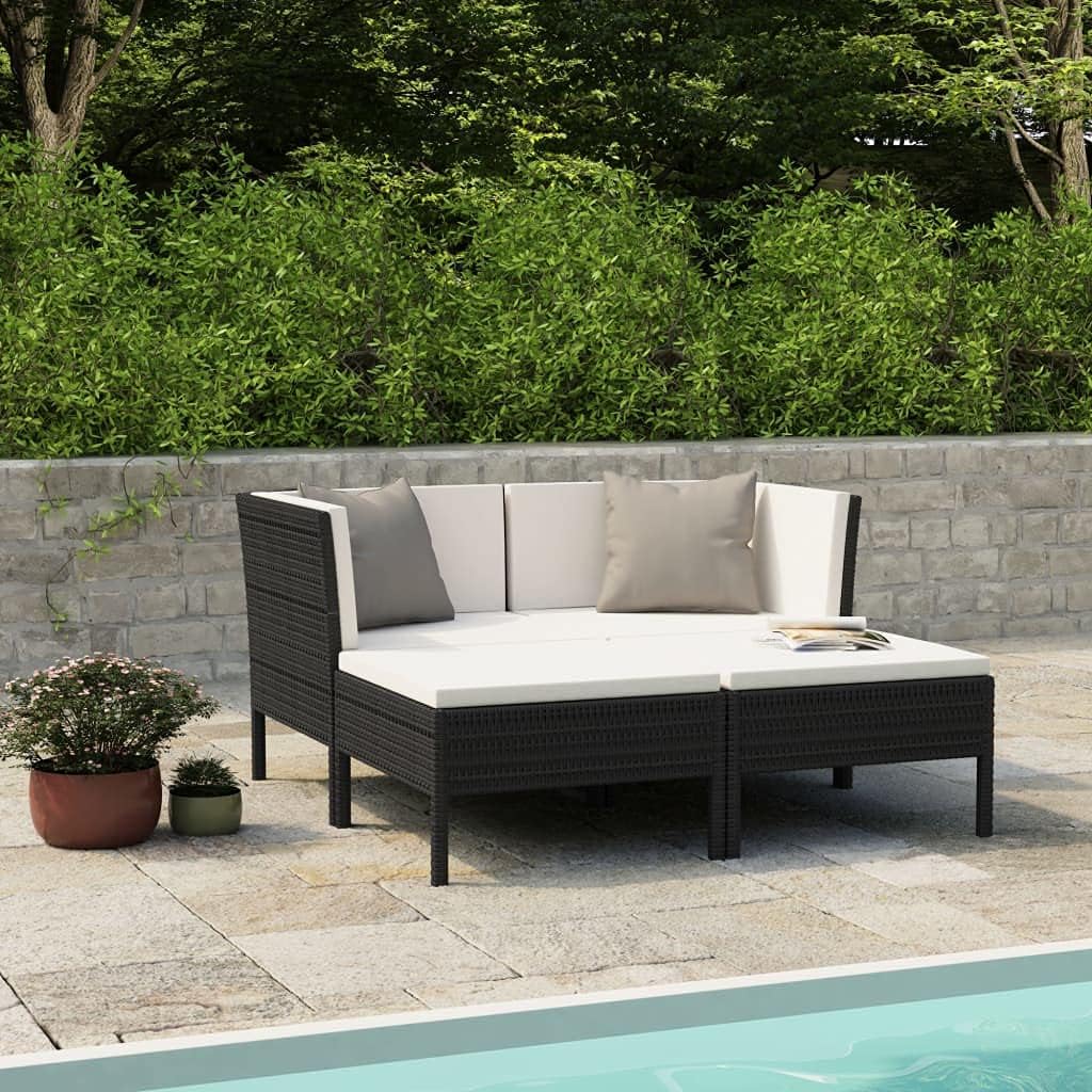 4 Piece Patio Lounge Set with Cushions Poly Rattan Black,Modern and Cozy Patio Lounge Set: Enjoy Relaxation in Style Patio Furniture Sets, Outdoor Furniture Sets