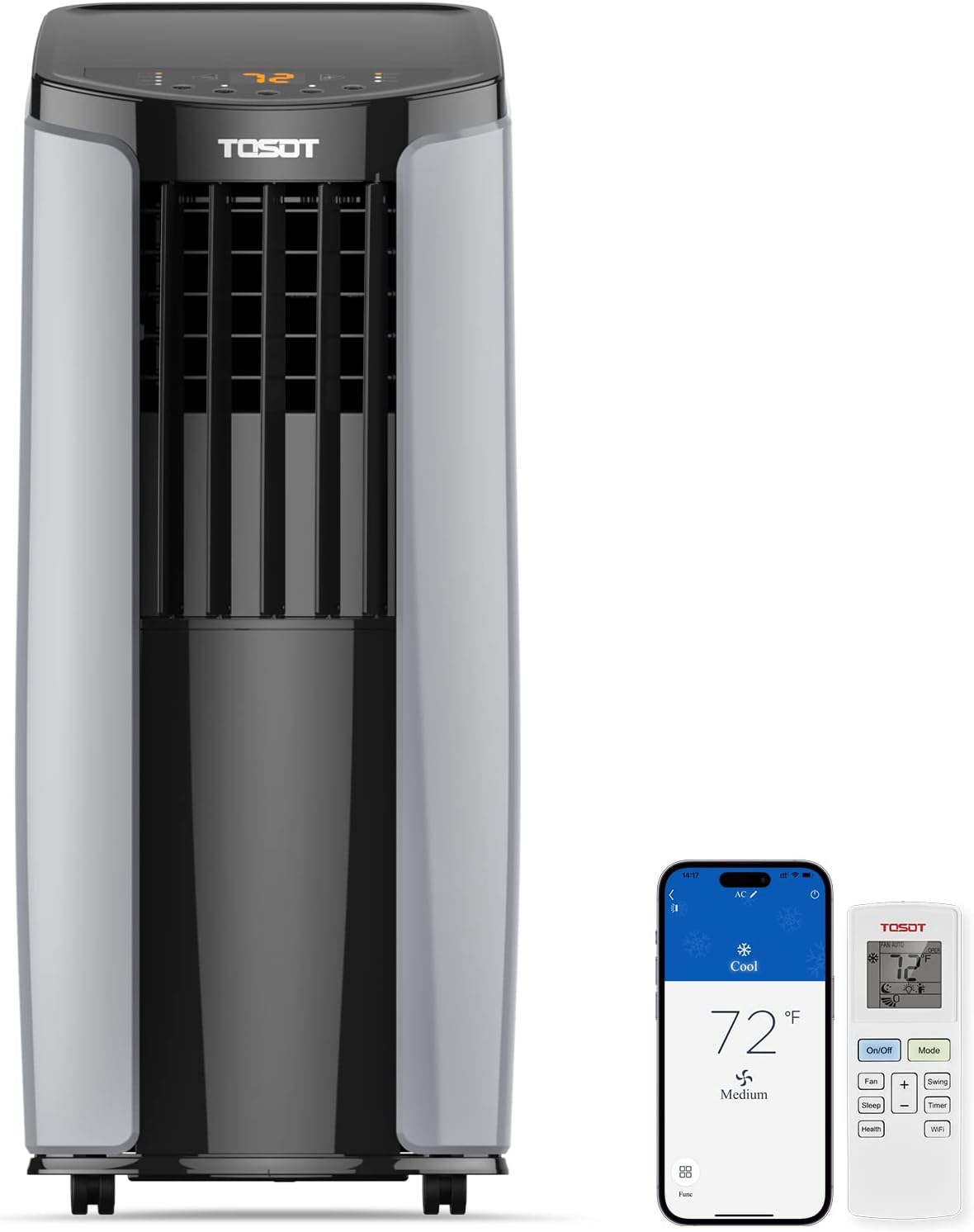 TOSOT 9,700BTU (5,000 BTU SACC) Portable Air Conditioner, Smart Wifi Control, AC Unit with Dehumidifier, Fan, Window Kit for Easy Installation, Cool Rooms Up to 300 Square Feet, Shiny Series