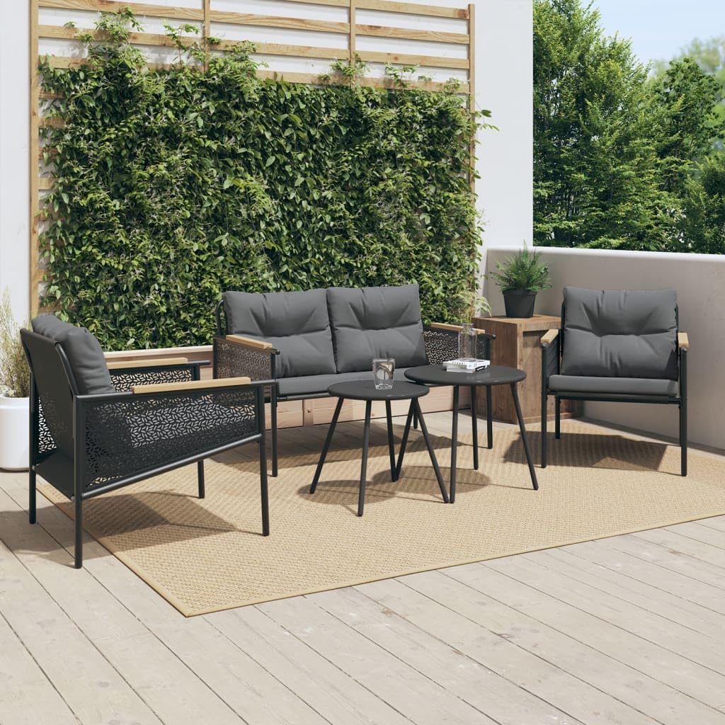 5 Piece Balcony Furniture Set with Cushions Black Steel,Versatile Outdoor Balcony Furniture Set for Relaxation and Socializing Furniture Sets for Patio, Lawn & Garden