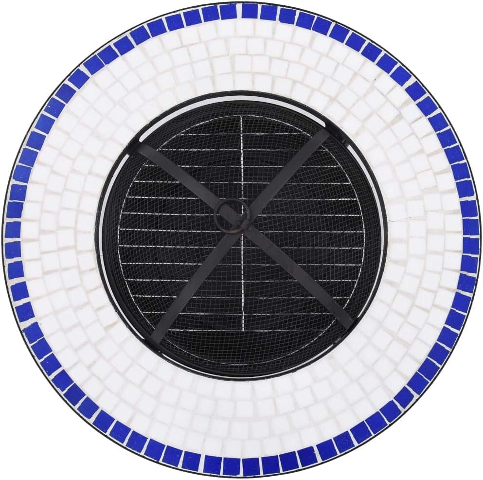 Mosaic Fire Pit Table Blue and White 26.8 Ceramic