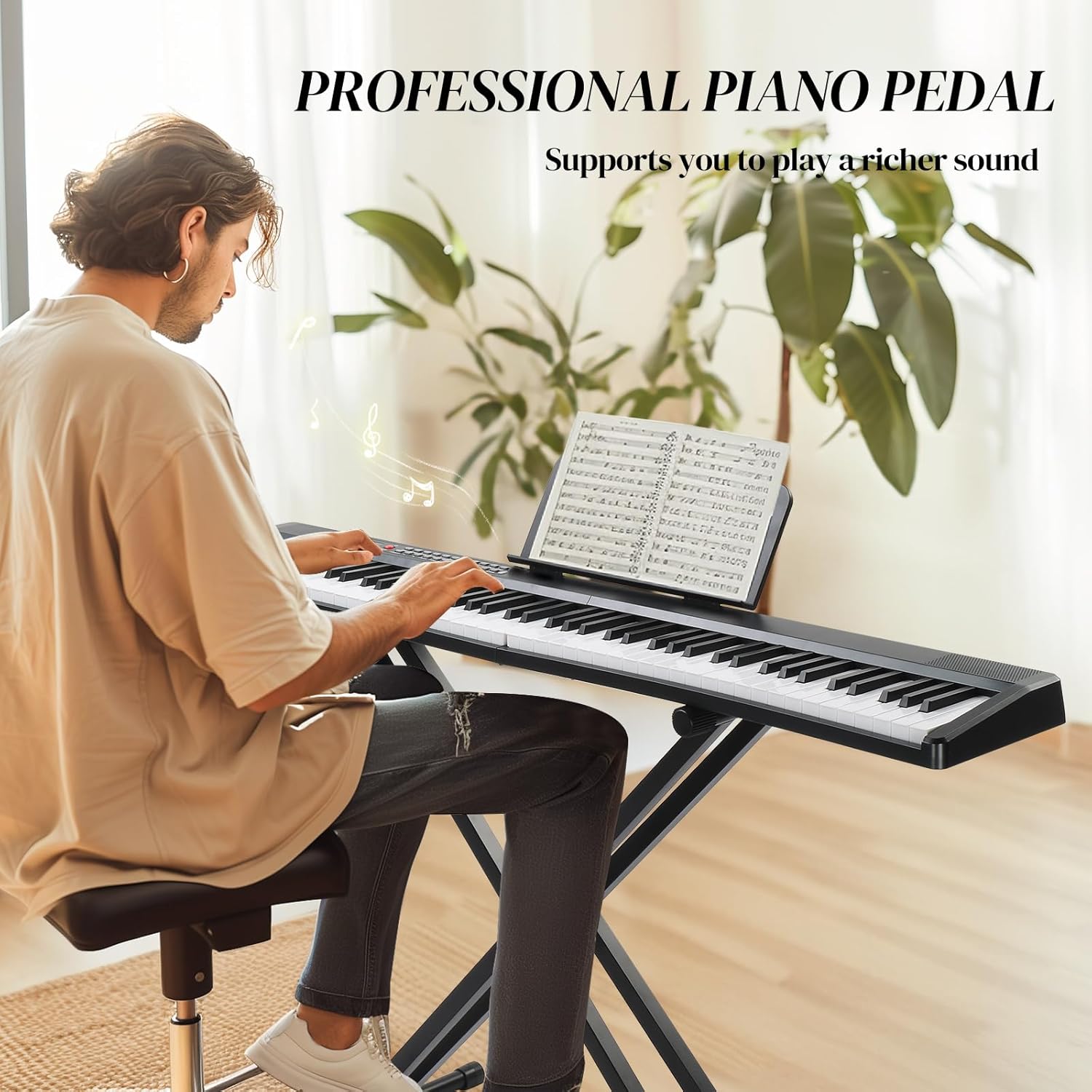 Ktaxon 88 Key Keyboard Piano Foldable Piano Keyboard with 1000 Rhythms, 1000 Tones and 50 Demos, Bluetooth Audio & MIDI, 3 Teaching & 2 Power Supply Modes, Full Equipment for Beginner (Compact-Black)
