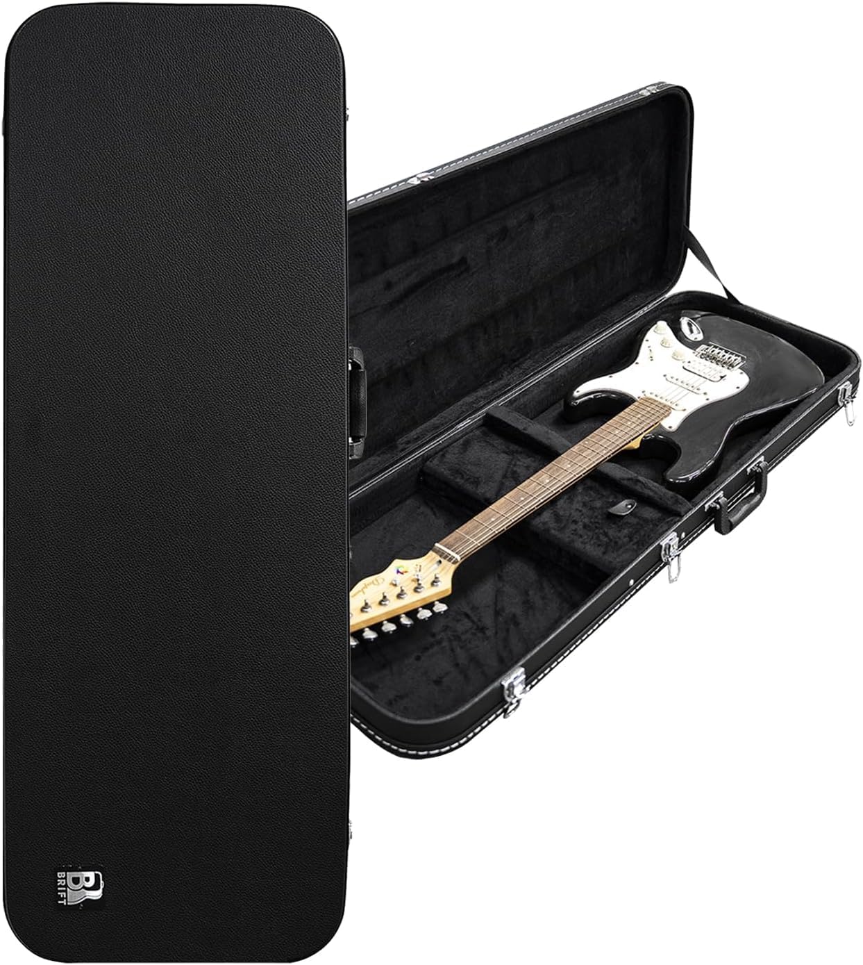 39inch Electric Guitar Case, Hard-Shell Wooden Case for Fender Strat/Tele Style Guitars，PVC Padding & Soft Interior， Black