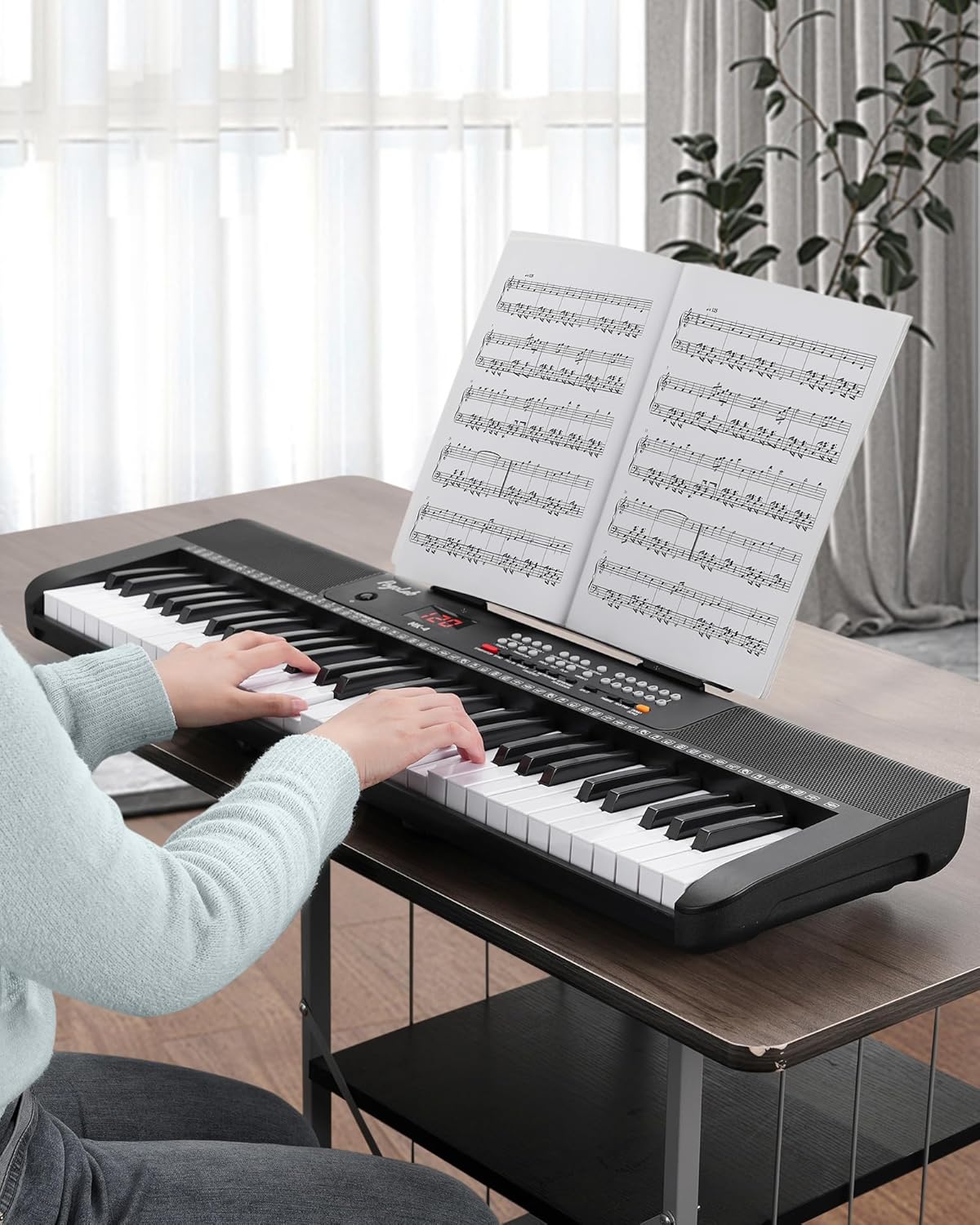 61 Keys Compact Keyboard Piano, Multi-Function Electronic Piano with 255 Sounds, 255 Rhythms, 24 Demos, Includes Sheet Music Stand, Note Stickers & Power Supply, Gift for Beginners, Black