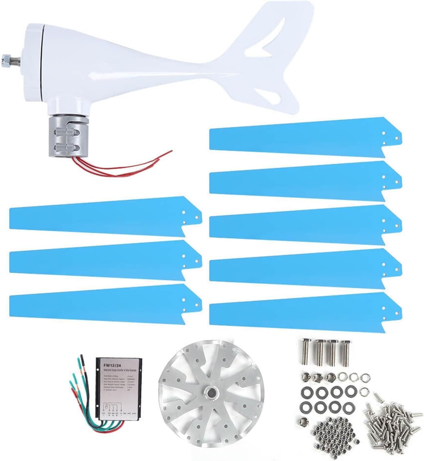 CHRISK 5000W 8-Bladed Wind Turbine Generator Kit Wind Turbine Generator + Wind Turbine Controller + 2000W Inverter + 150W *2 Solar Panels