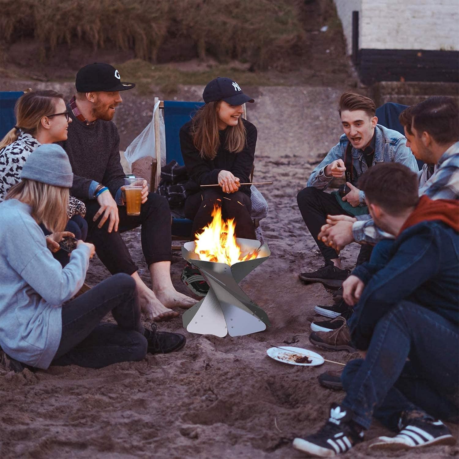 Large Cast Iron Garden Fire Pit Basket for Party,Creative Foldable Fire Pit,Outdoor Heater Firebowl Wood Burning,Stainless Fireplace for Charcoal Burning