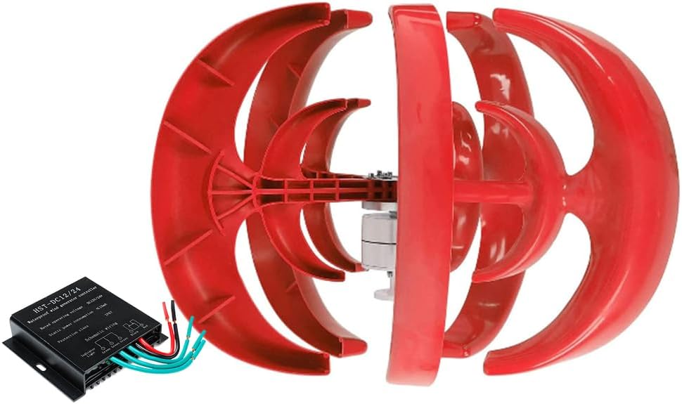 6000W Vertical Wind Turbine Generators Kit, 12V 24V 48V 5-Blade Solar Wind Turbine Generator with Controller for Home, Boat, Marine, Garden(Red)