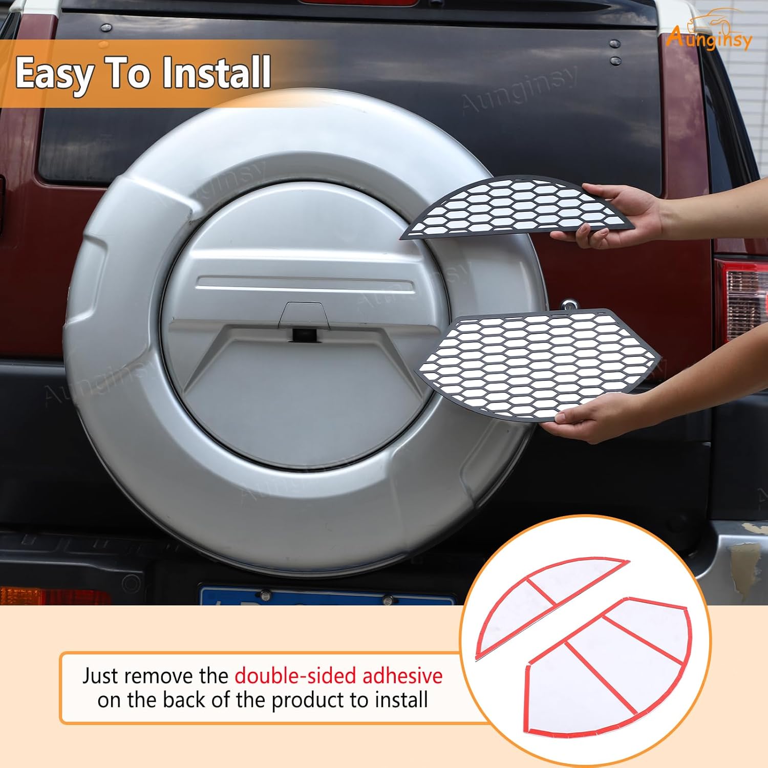 Aunginsy Car Spare Tire Cover Grill Mesh Trim Compatible with Toyota FJ Cruiser 2007-2021 Aluminum Rear Spare Tire Tyre Panel Protective Mesh Cover Decorative Spare Tire Patch Exterior Accessories