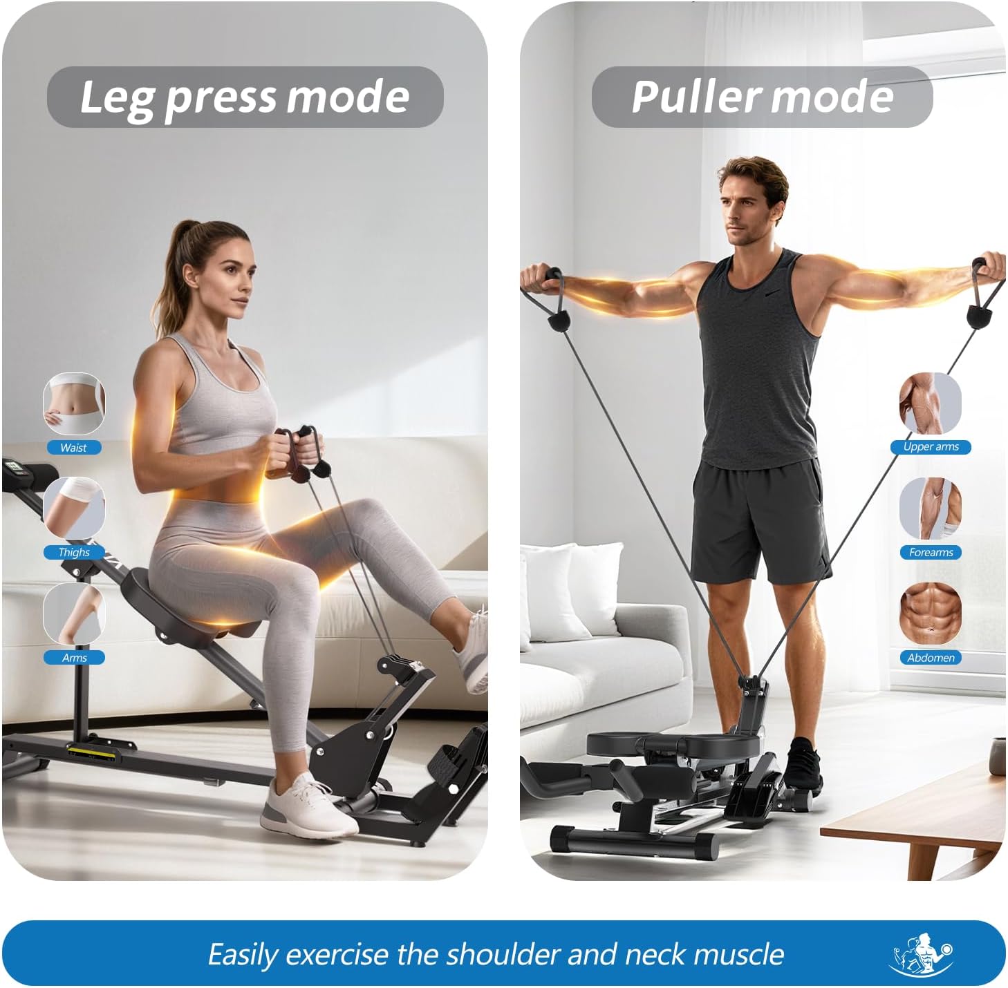 Ab Machine,Rowing Machines for Home,Vitaler 5 in 1 Adjustable Home Gym Equipment with Counter,Quiet & Foldable Best Ab Machine for Home