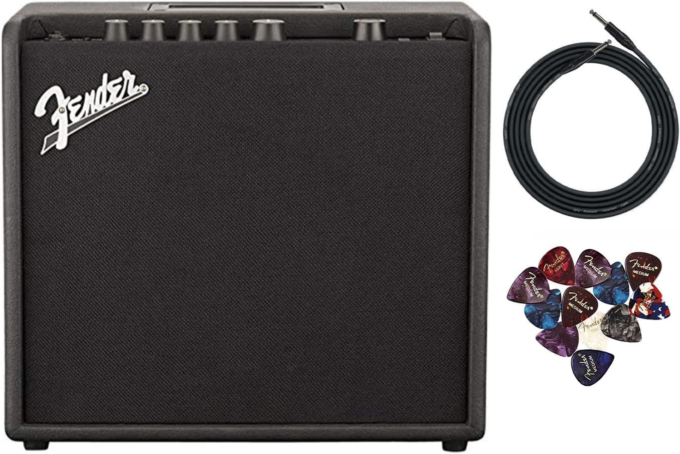 Fender Mustang LT25 Guitar Combo Amplifier Bundle with Cable and Austin Bazaar Exclusive 12-Pack Picks