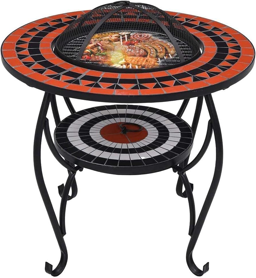 Fire Pit Table with BBQ Grill Shelf,4 in 7 Round Firepit for Barbecue,Heater,Ice Pit,Metal Brazier Coffee Table for Backyard,Camping,Picnic,Bonfire,Garden