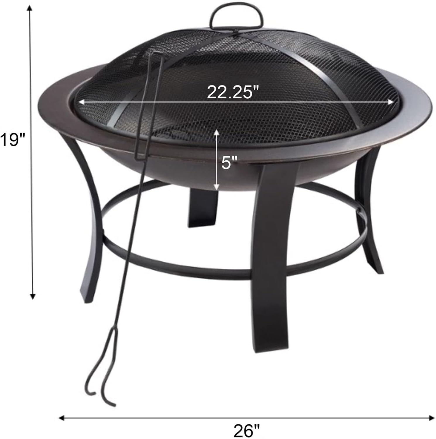 26 Inch Portable Fire Pit for Outside - Wood Burning Steel Firepit with Log Grate & Poker for Camping, Patio, Backyard and Outdoor Gatherings