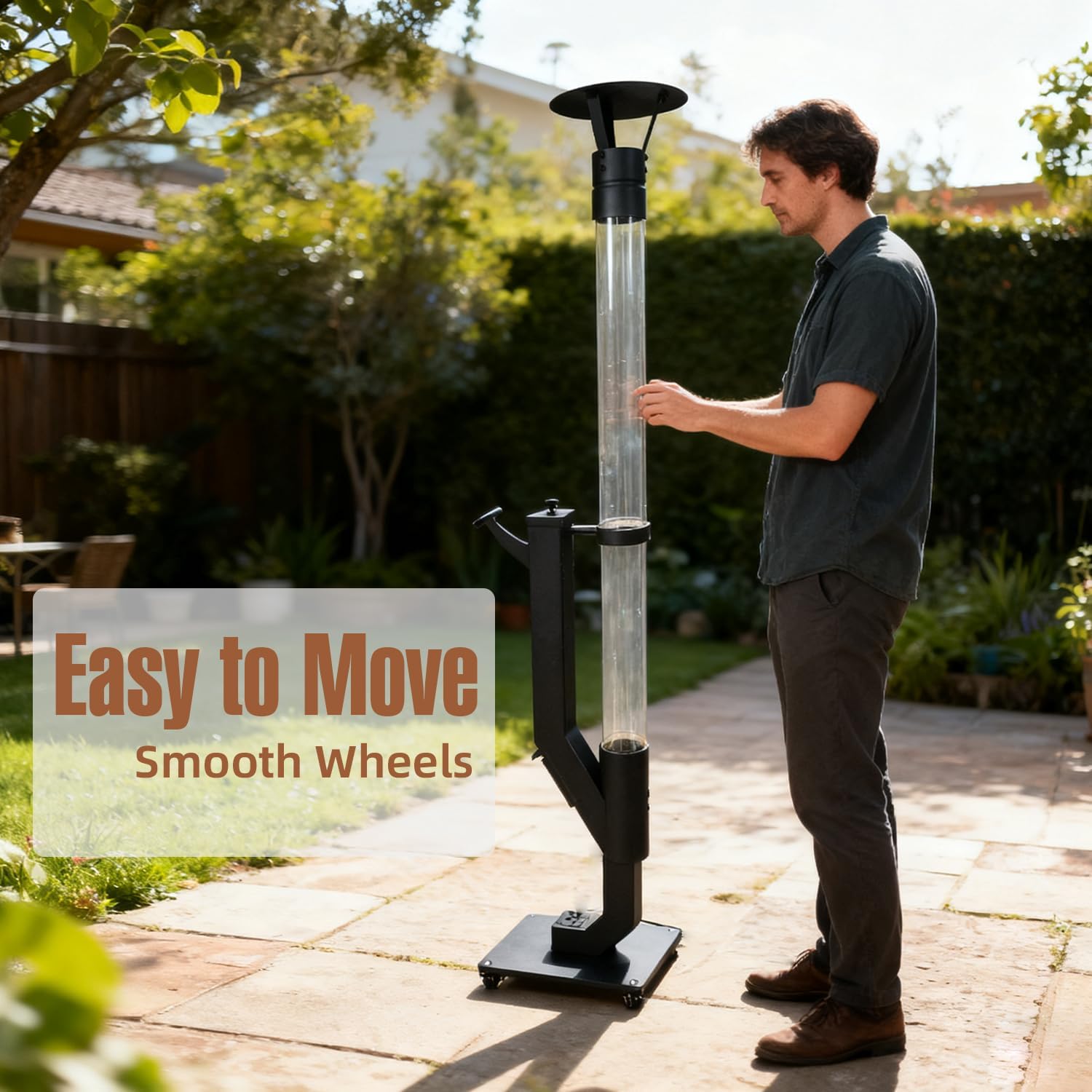 Eco Flame Smokeless Wood Pellet Fire Pit & Patio Heater, Portable Outdoor Rocket Stove with Glass Tube and Ash Tray for Backyard, Camping, Beach, Garden - Stainless Steel Premium