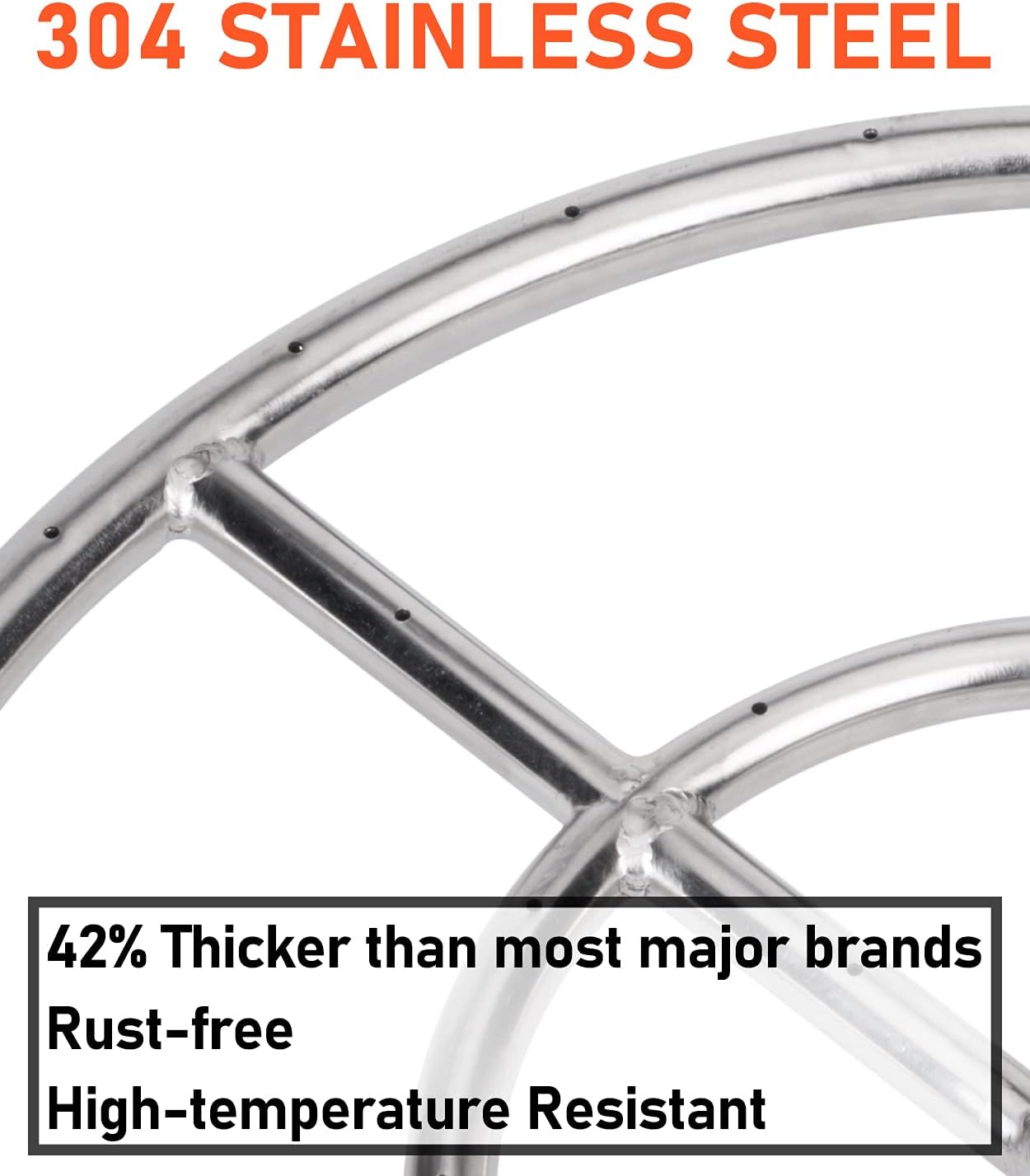 GASPRO 18 Inch Round Fire Pit Ring Burner for Natural Gas & Propane Fireplace, 304 Series Stainless Steel, BTU 147,000 Max